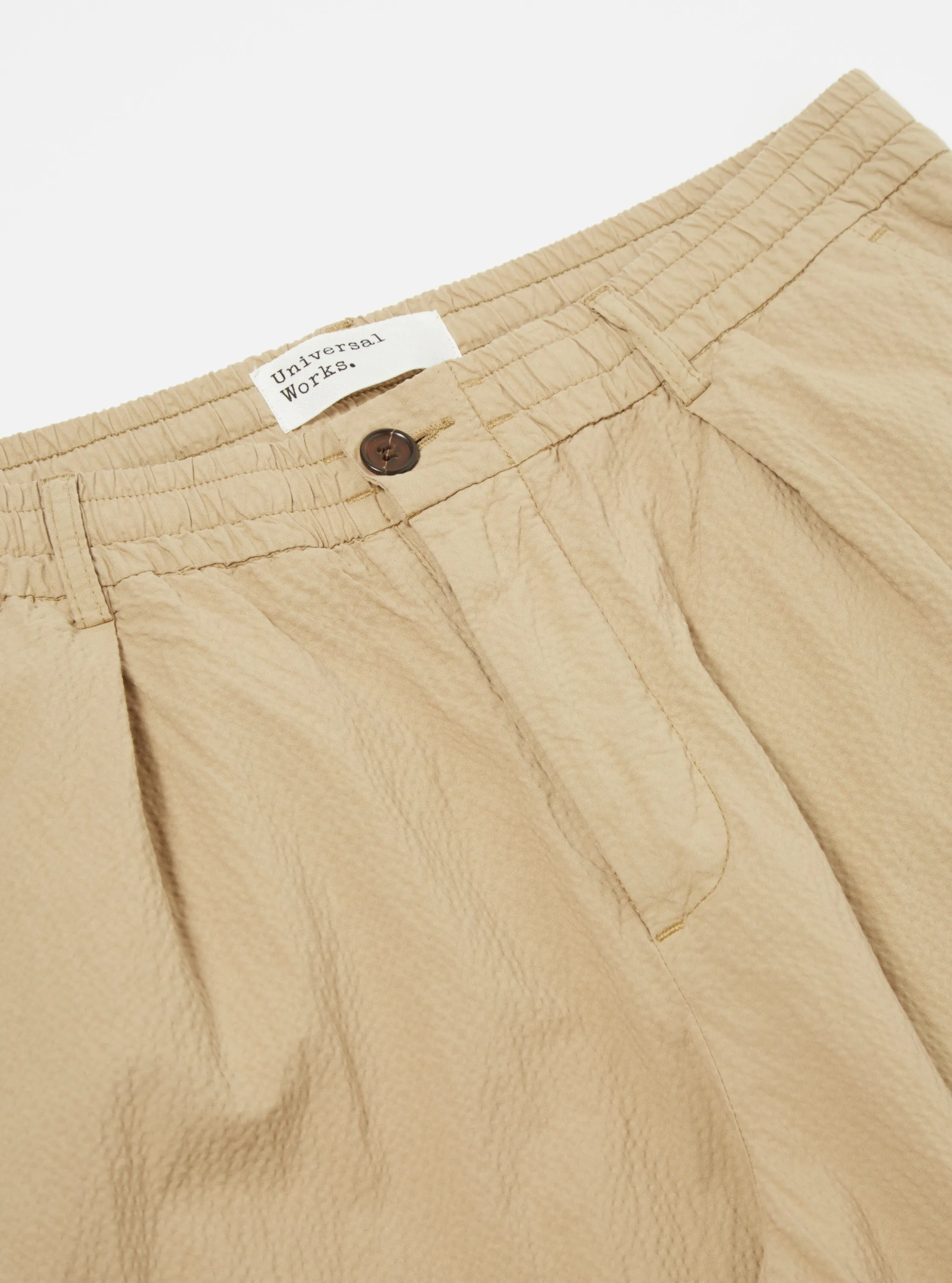 Universal Works Pleated Track Pant in Summer Oak Seersucker II sold by Universal Works product image thumbnail 3