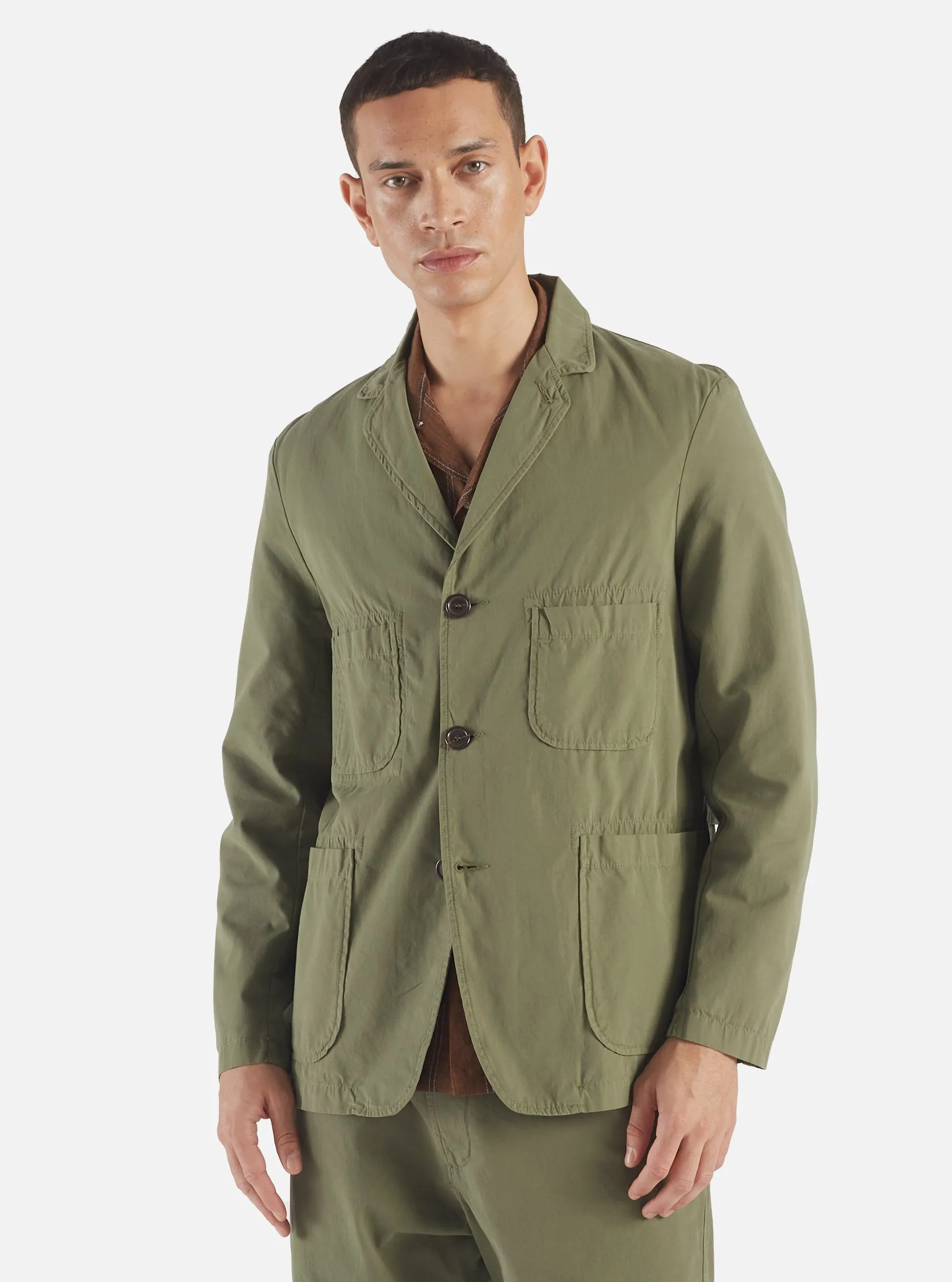 Universal Works Five Pocket Jacket in Birch Summer Canvas sold by Universal Works