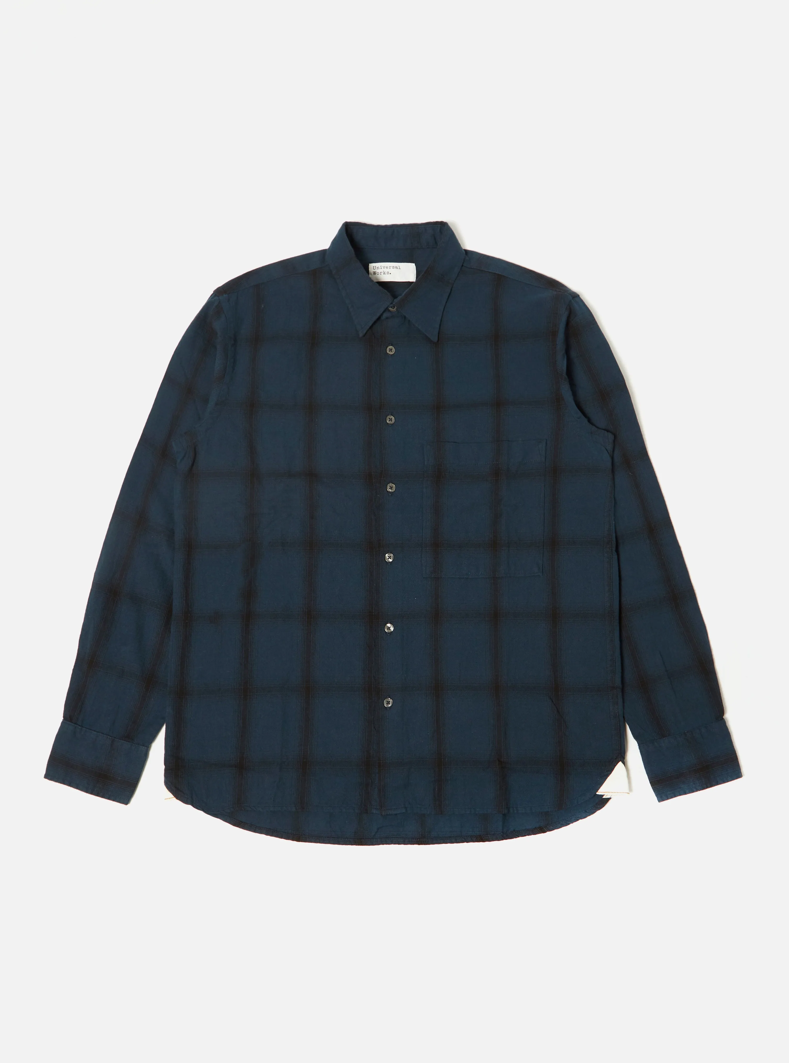 Universal Works Square Pocket Shirt in Navy Shadow Check sold by Universal Works