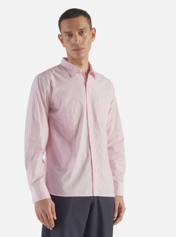 Universal Works Patched Shirt in Pink Stripe Mixed Classics sold by Universal Works