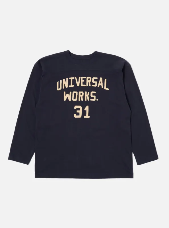Universal Works Football T Shirt in Navy Single Jersey UW31 sold by Universal Works