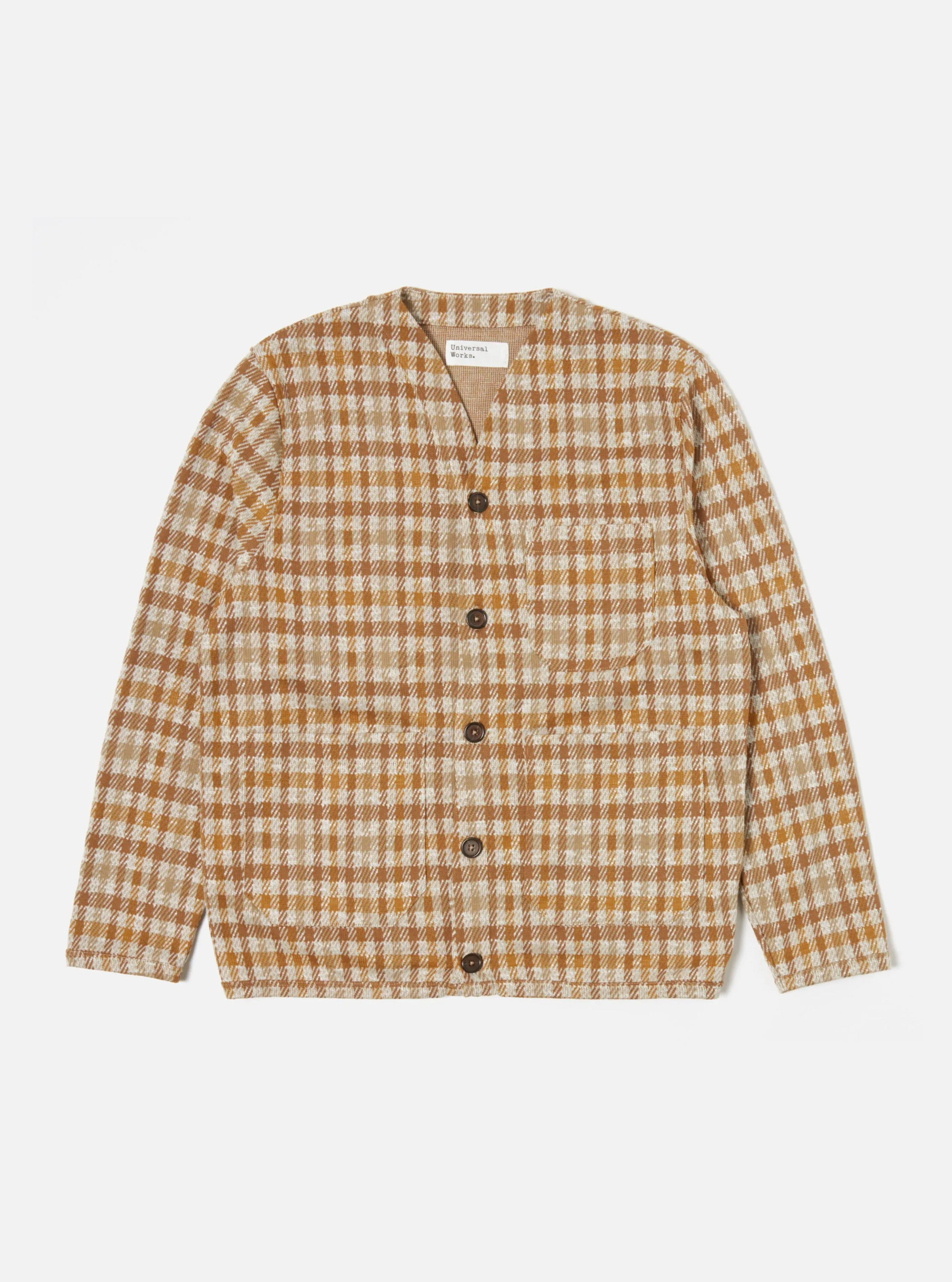 Universal Works Cardigan in Sand Summer Check Fleece sold by Universal Works product image thumbnail 2