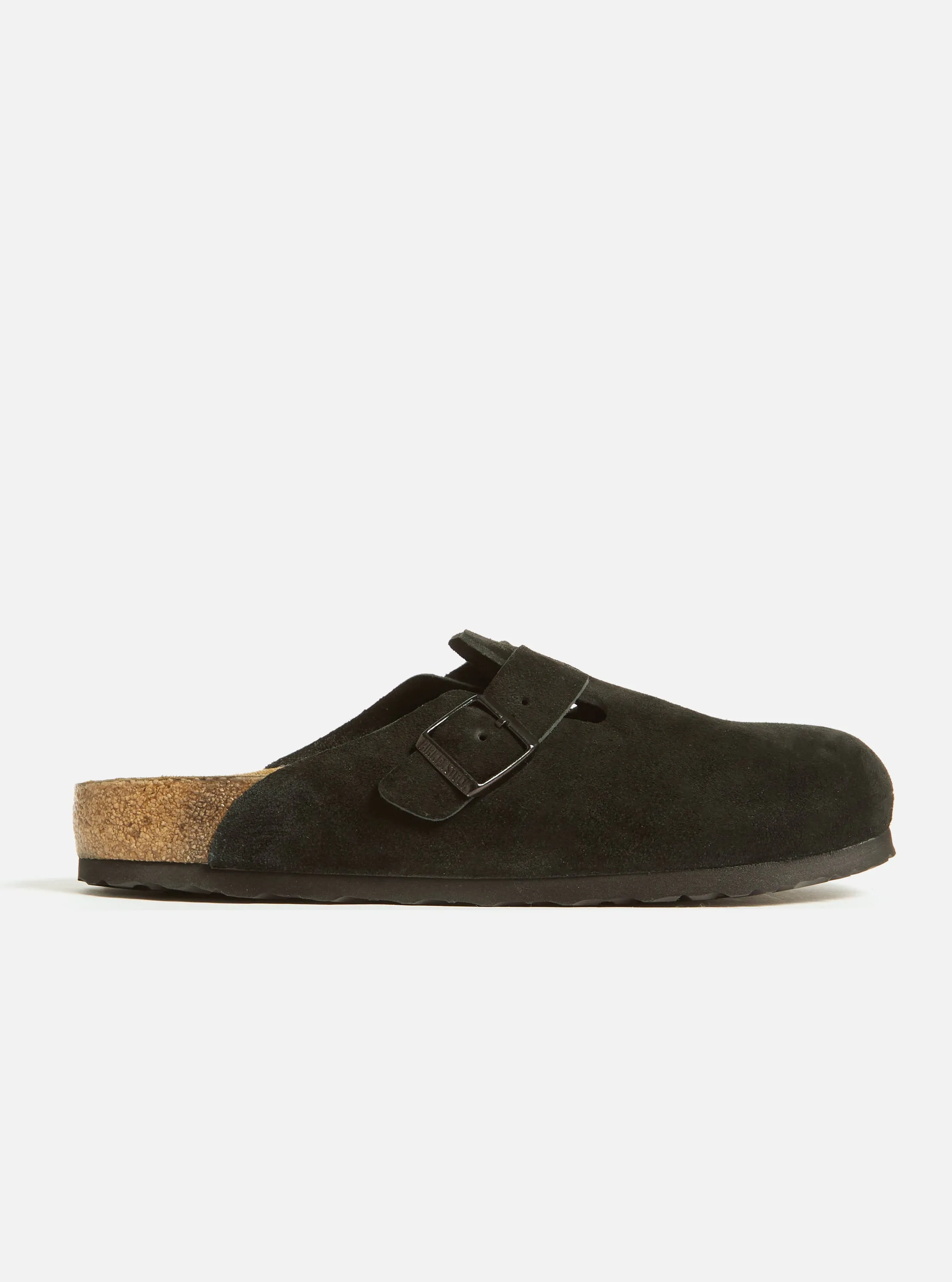 Birkenstock Soft Footbed Boston in Black Suede sold by Universal Works