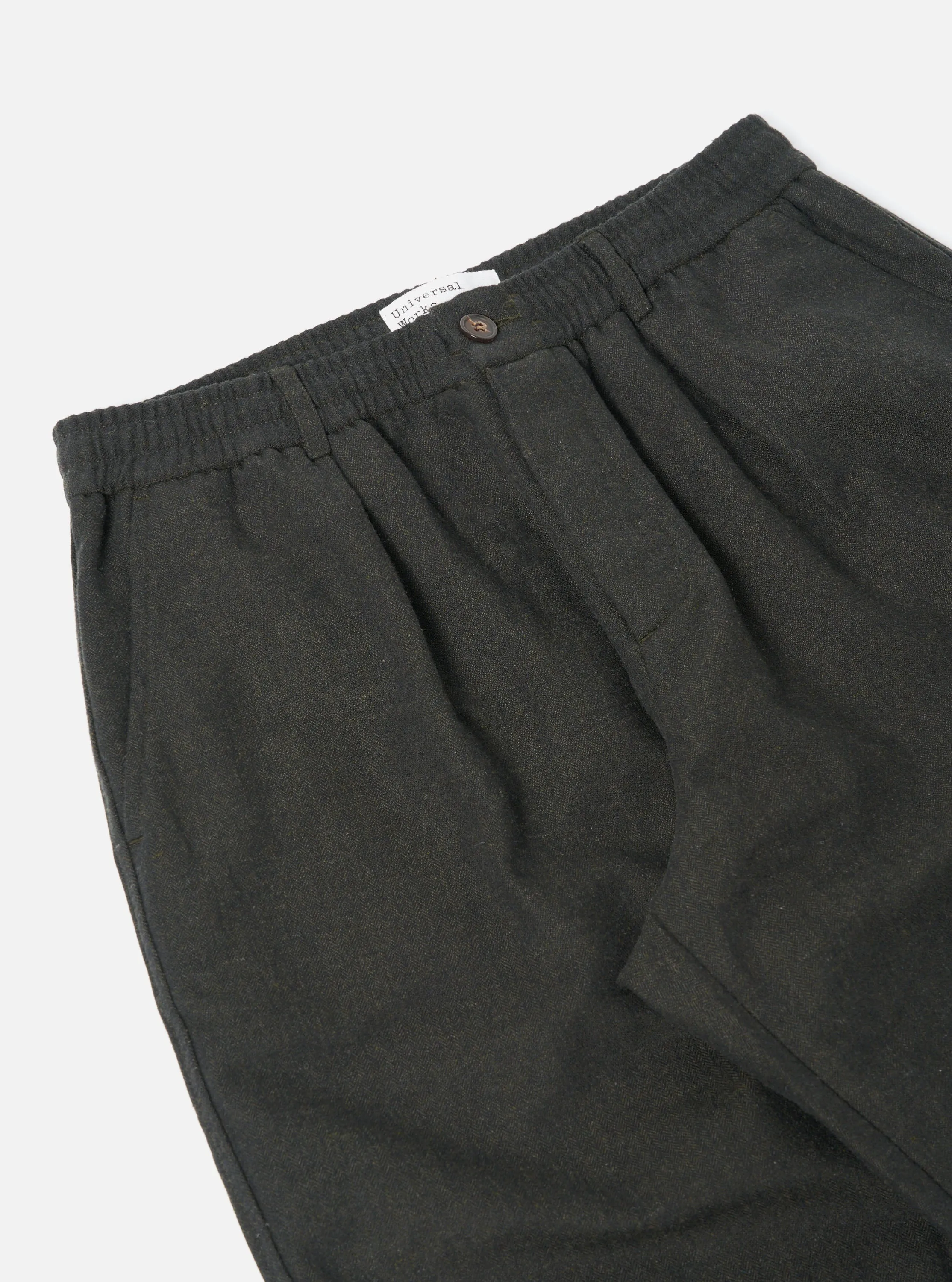 Universal Works Pleated Track Pant in Olive Upcycled Italian Tweed sold by Universal Works product image thumbnail 3