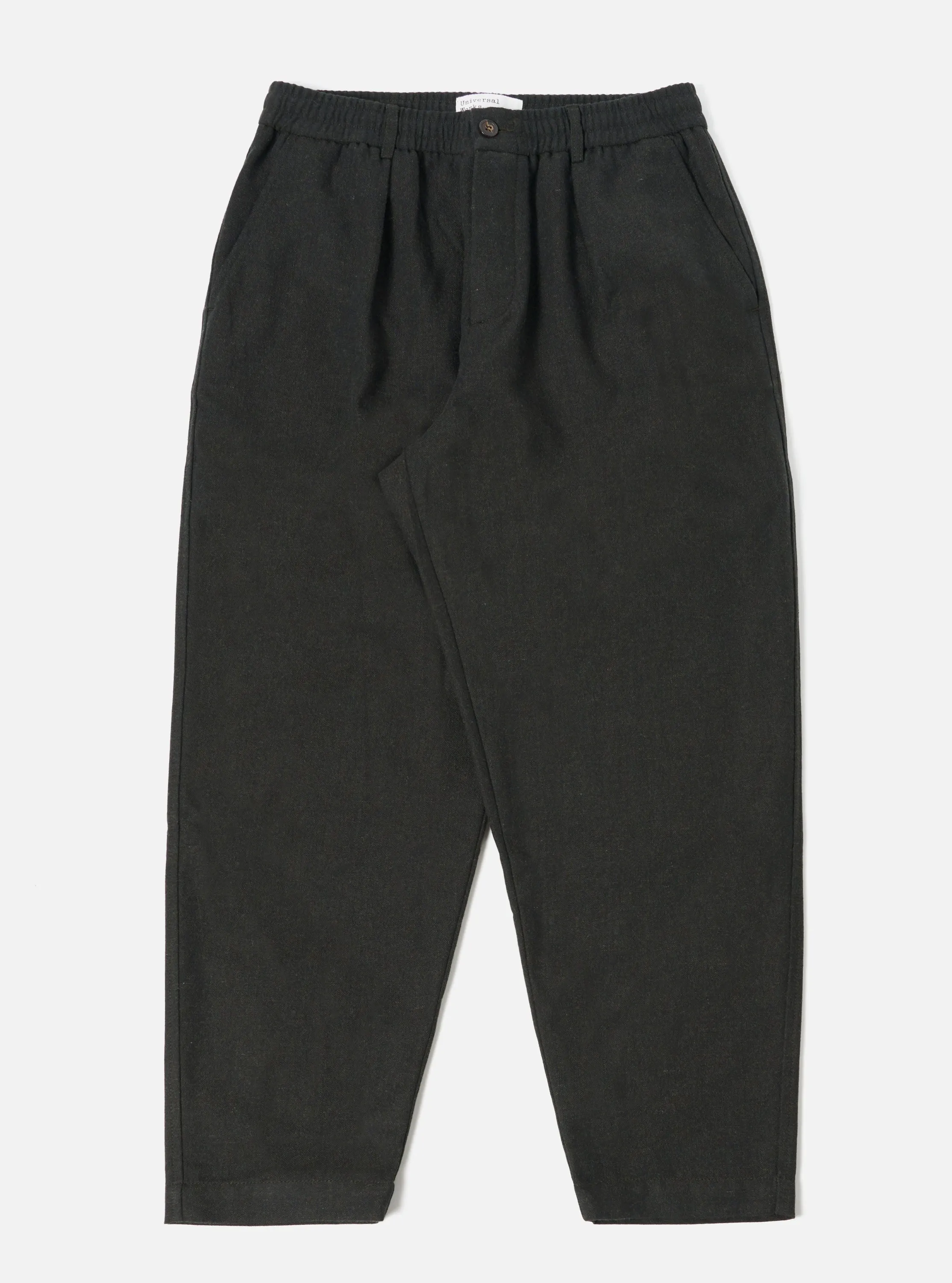 Universal Works Pleated Track Pant in Olive Upcycled Italian Tweed sold by Universal Works