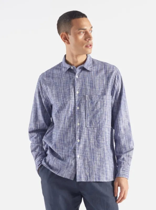 Universal Works Square Pocket Shirt in Navy Ocean Ikat sold by Universal Works