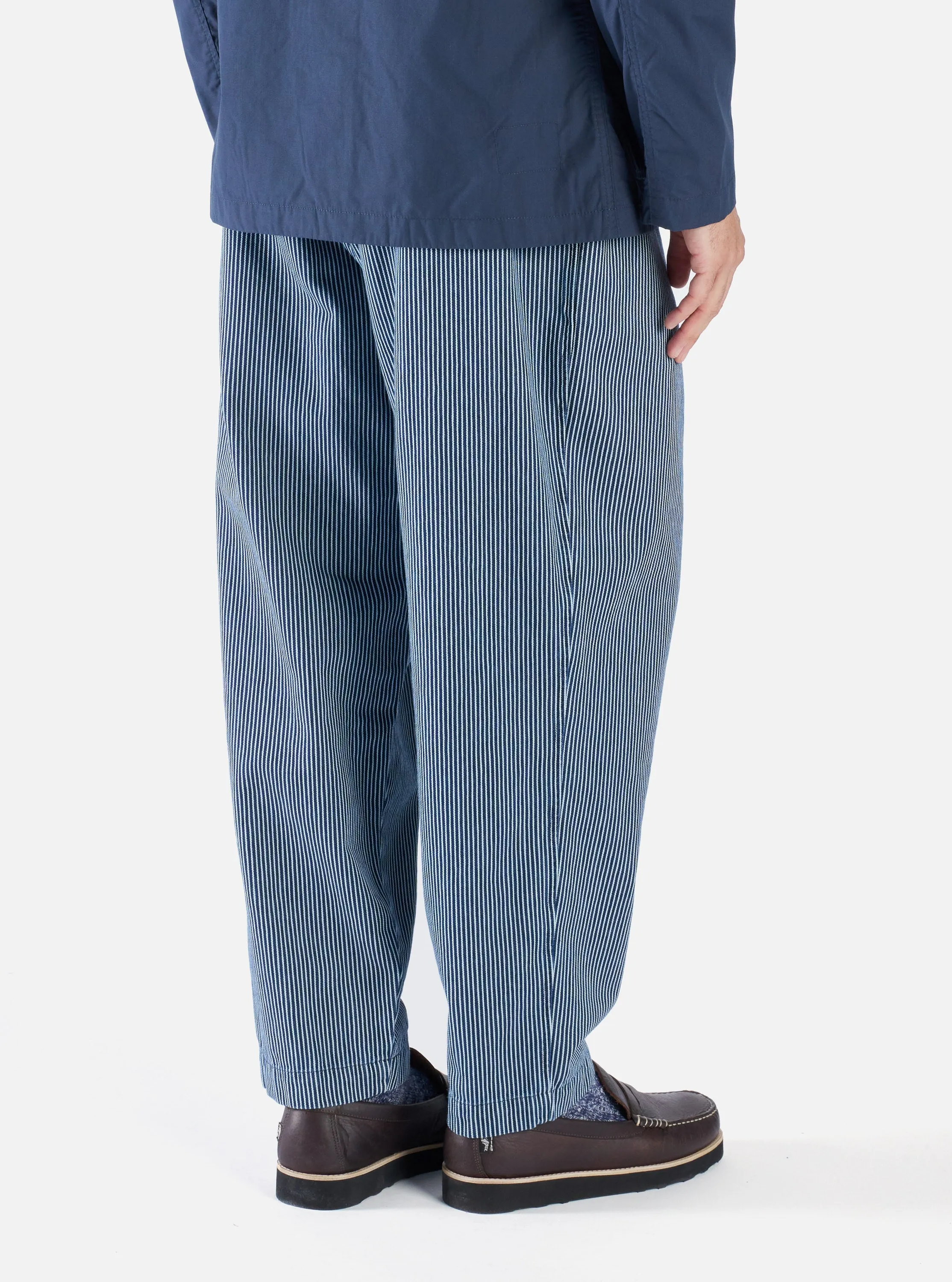Universal Works Pleated Track Pant in Indigo Hickory Stripe Denim sold by Universal Works product image thumbnail 2