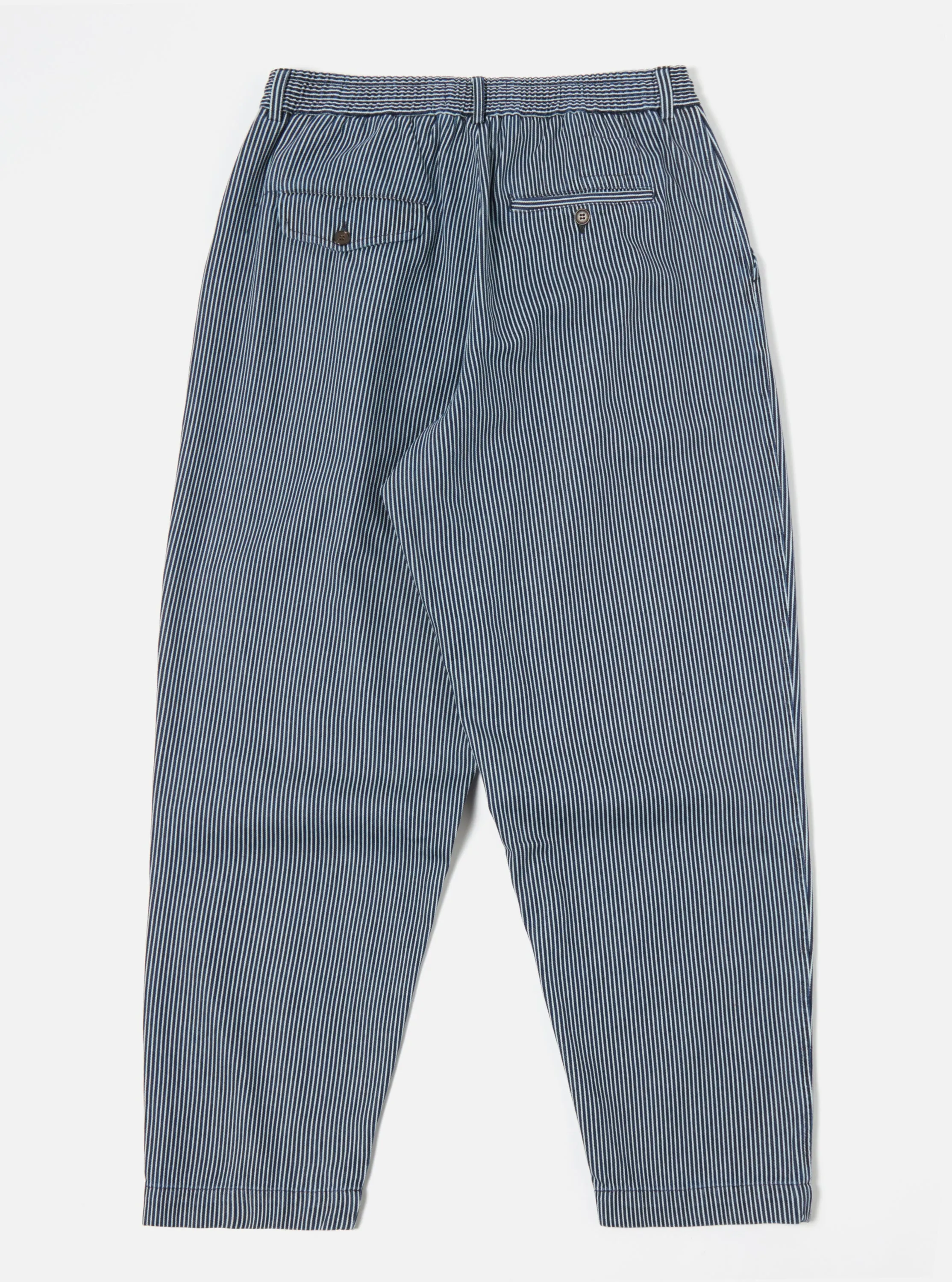 Universal Works Pleated Track Pant in Indigo Hickory Stripe Denim sold by Universal Works product image thumbnail 4