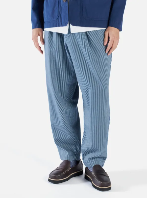 Universal Works Pleated Track Pant in Indigo Hickory Stripe Denim sold by Universal Works