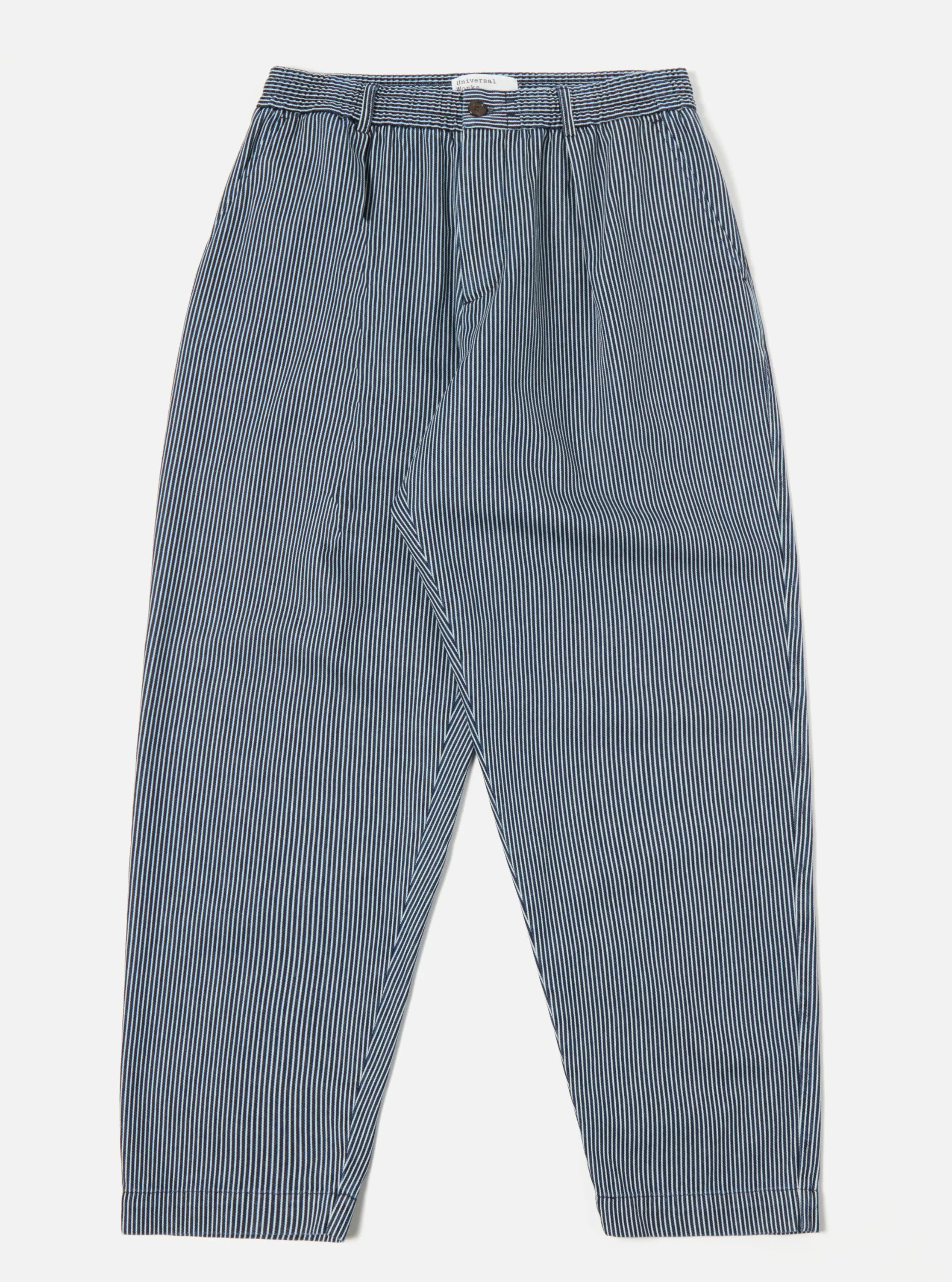Universal Works Pleated Track Pant in Indigo Hickory Stripe Denim sold by Universal Works product image thumbnail 3