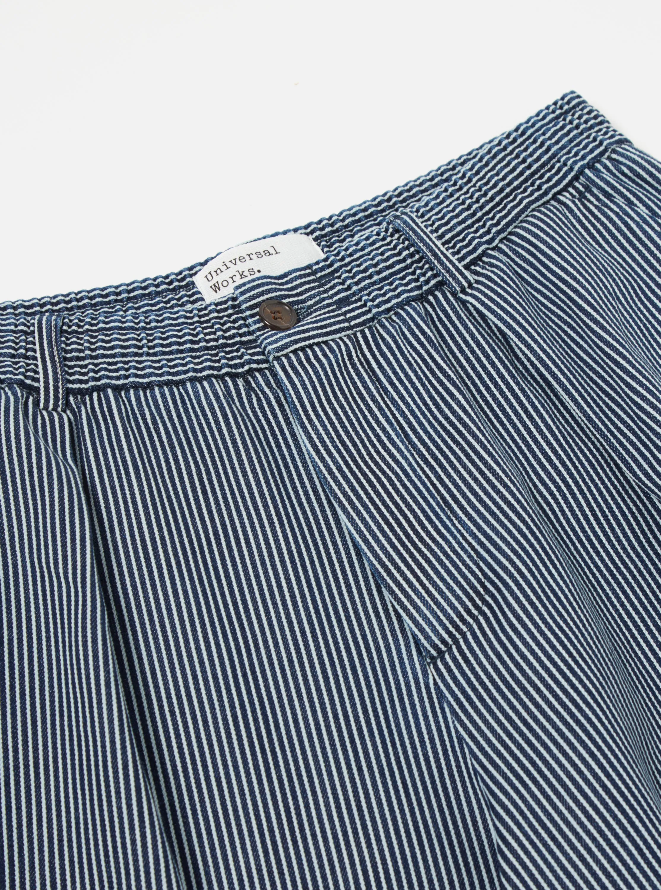 Universal Works Pleated Track Pant in Indigo Hickory Stripe Denim sold by Universal Works product image thumbnail 5