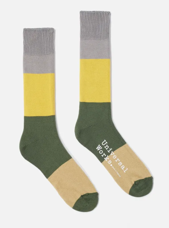 Grey/Gold Cotton Bold Stripe Sock made by Universal Works