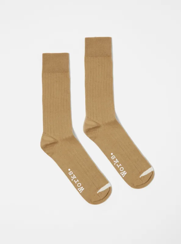 Universal Works Modal Sock in Cumin Rib Knit sold by Universal Works