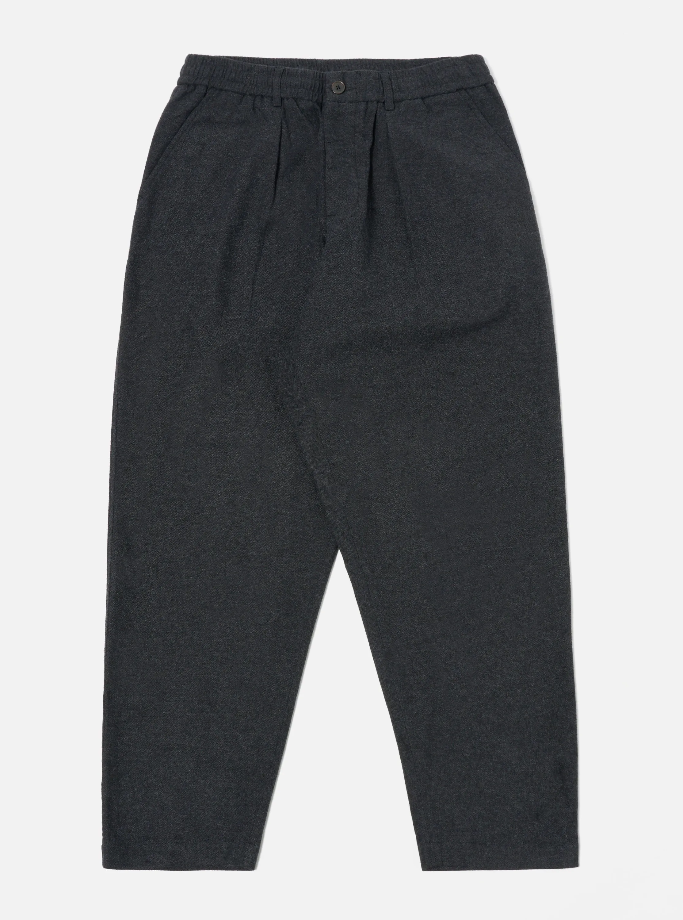 Universal Works Pleated Track Pant in Charcoal Veta Upcycled Cotton sold by Universal Works