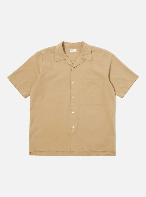 Universal Works Camp Shirt II in Summer Oak Onda Cotton sold by Universal Works