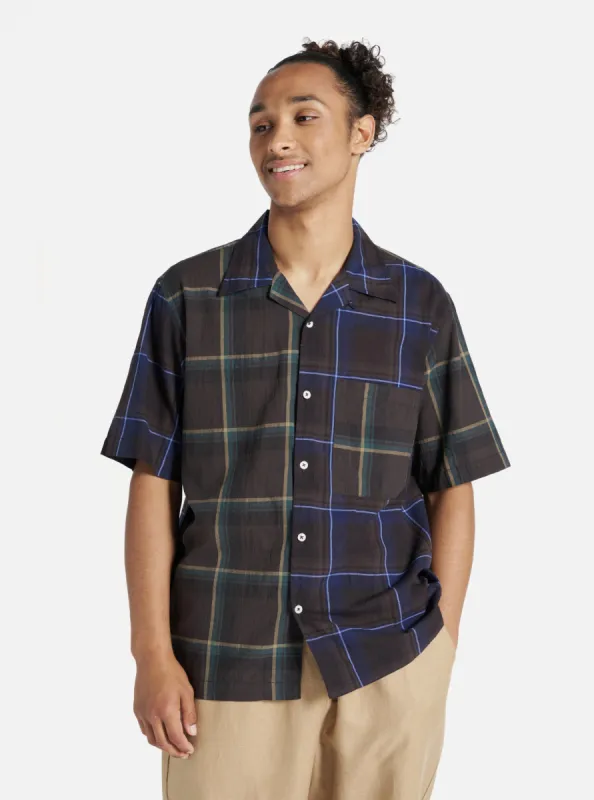 Universal Works Camp Shirt in Brown Japanese Check Mix 1 sold by Universal Works