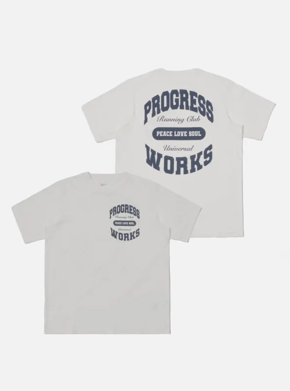 Universal Works x Progress Running Club Print Tee in Ecru Single Jersey sold by Universal Works