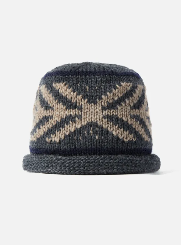 cableami® Watch Cap in Gray Wool Jacquard sold by Universal Works