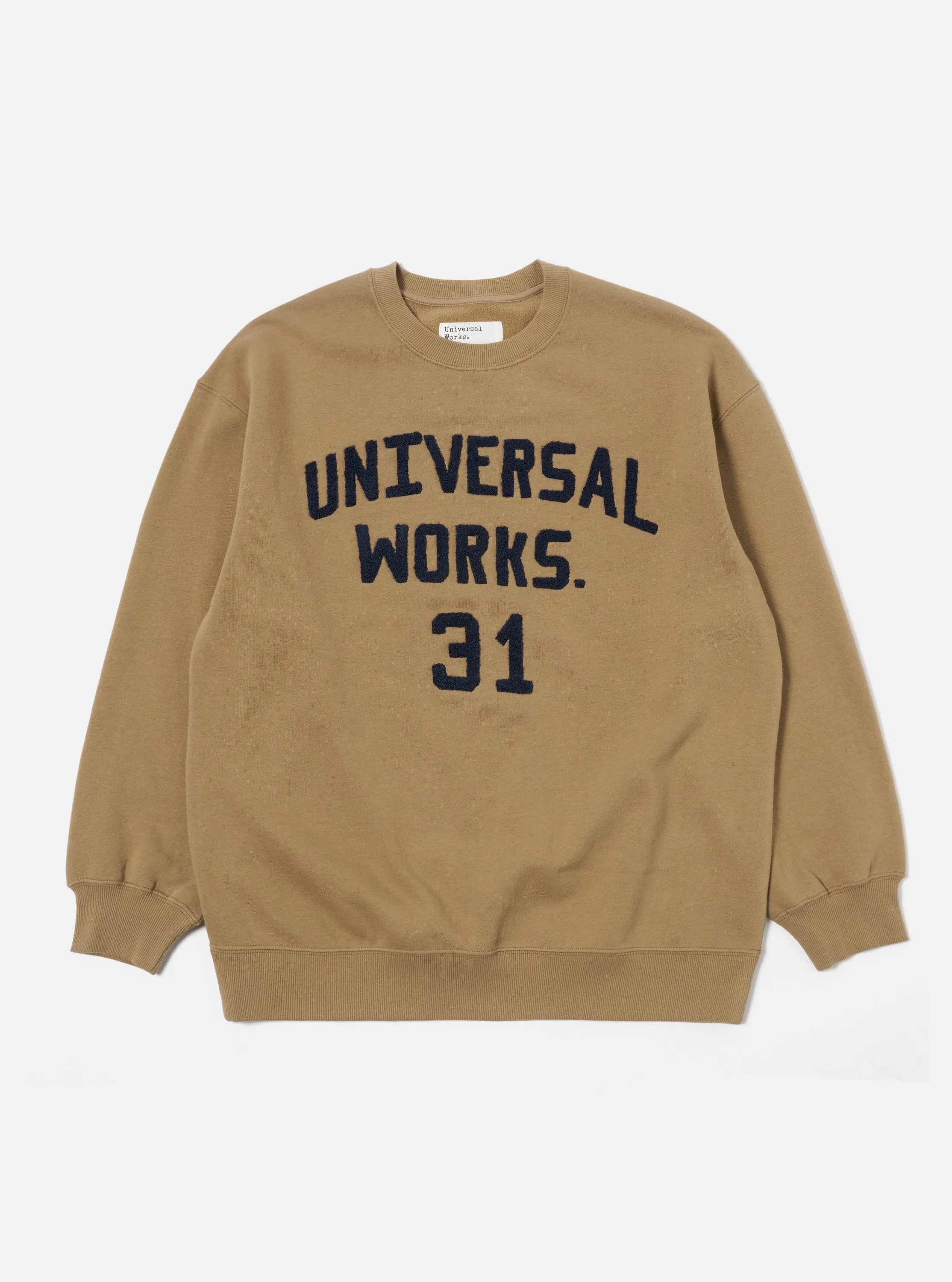 Universal Works Embroidered Sweatshirt in Sand Brush Back Sweat sold by Universal Works