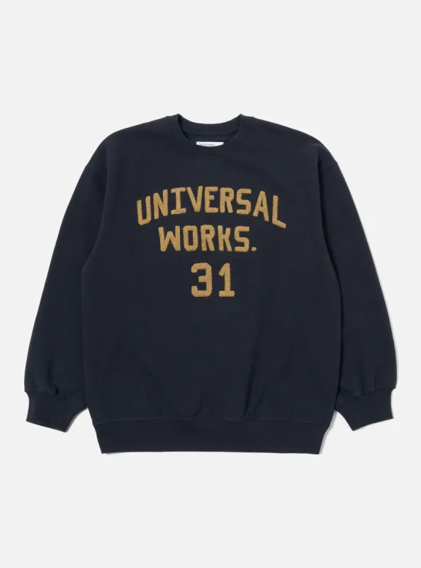 Universal Works Embroidered Sweatshirt in Navy Brush Back Sweat sold by Universal Works