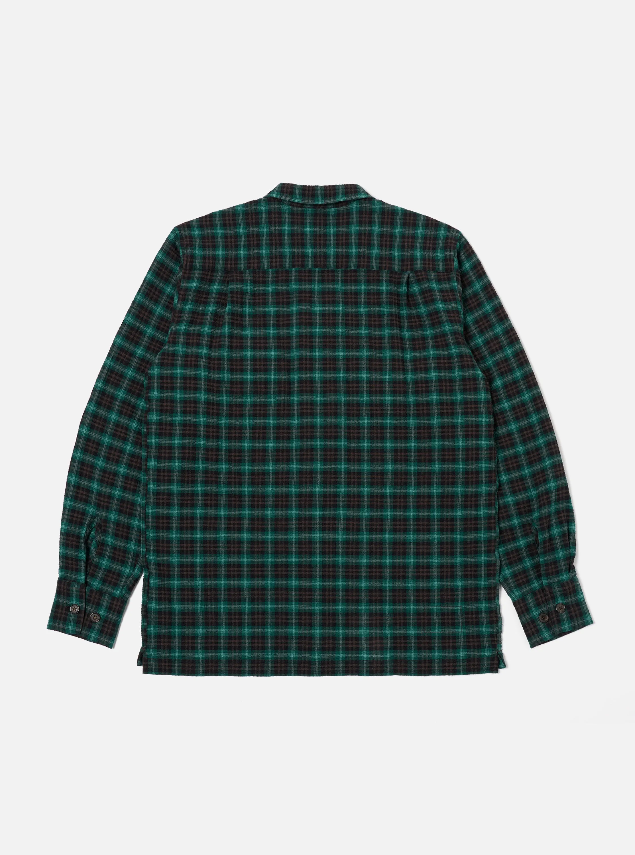 Universal Works L/S Utility Shirt in Green/Black Seersucker PT Check sold by Universal Works product image thumbnail 2