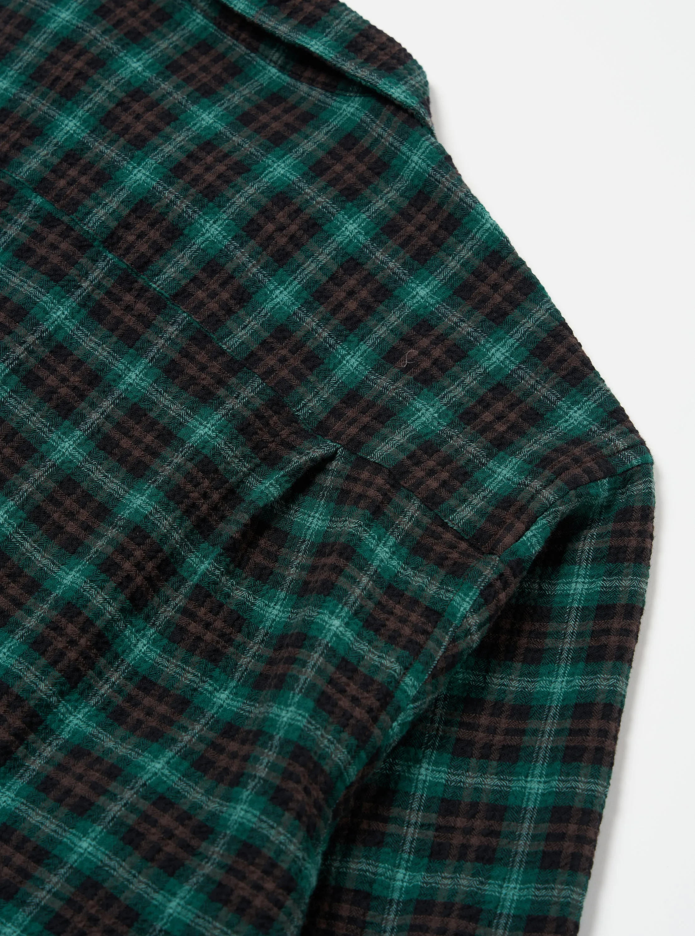 Universal Works L/S Utility Shirt in Green/Black Seersucker PT Check sold by Universal Works product image thumbnail 4