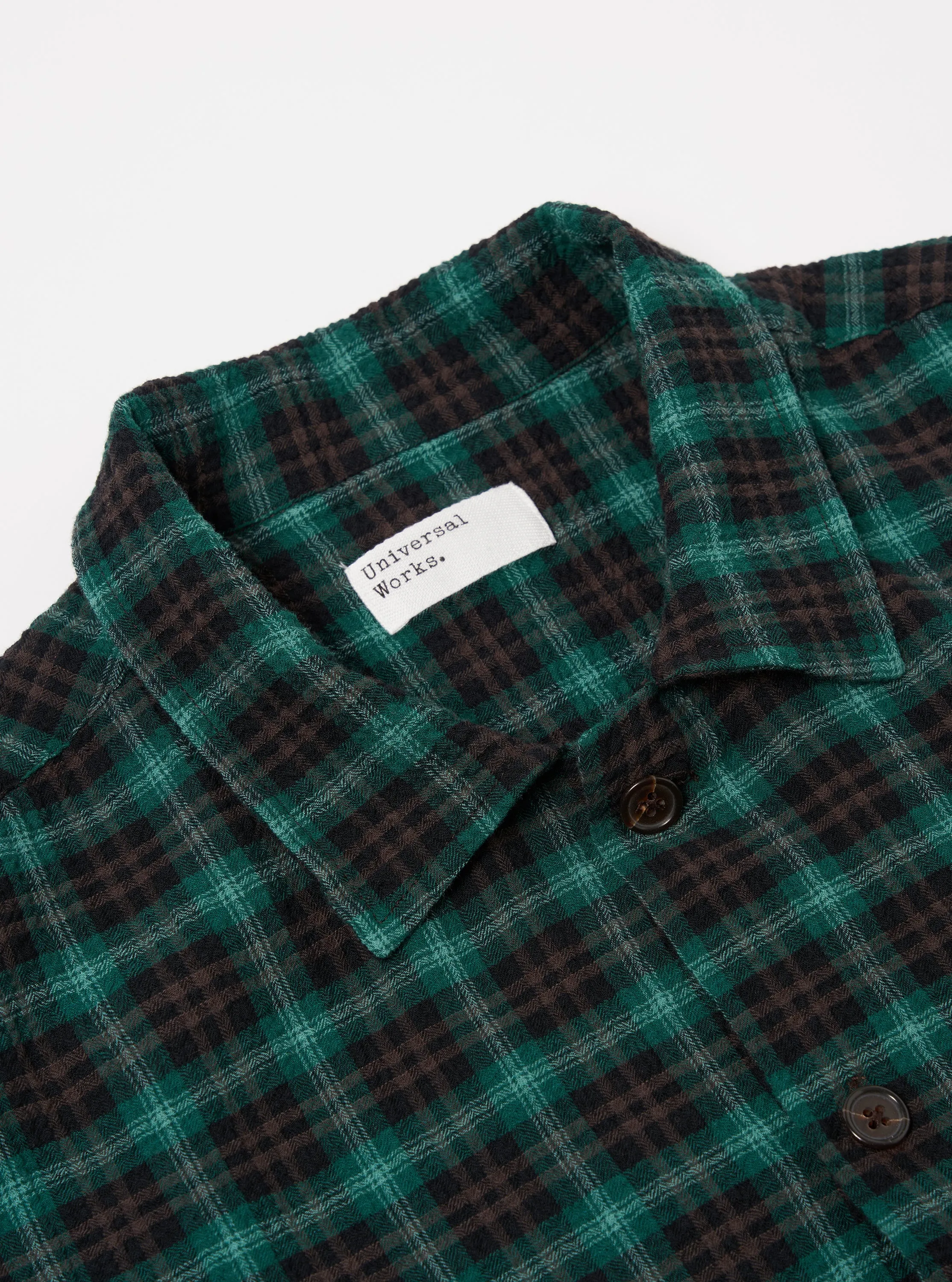 Universal Works L/S Utility Shirt in Green/Black Seersucker PT Check sold by Universal Works product image thumbnail 3