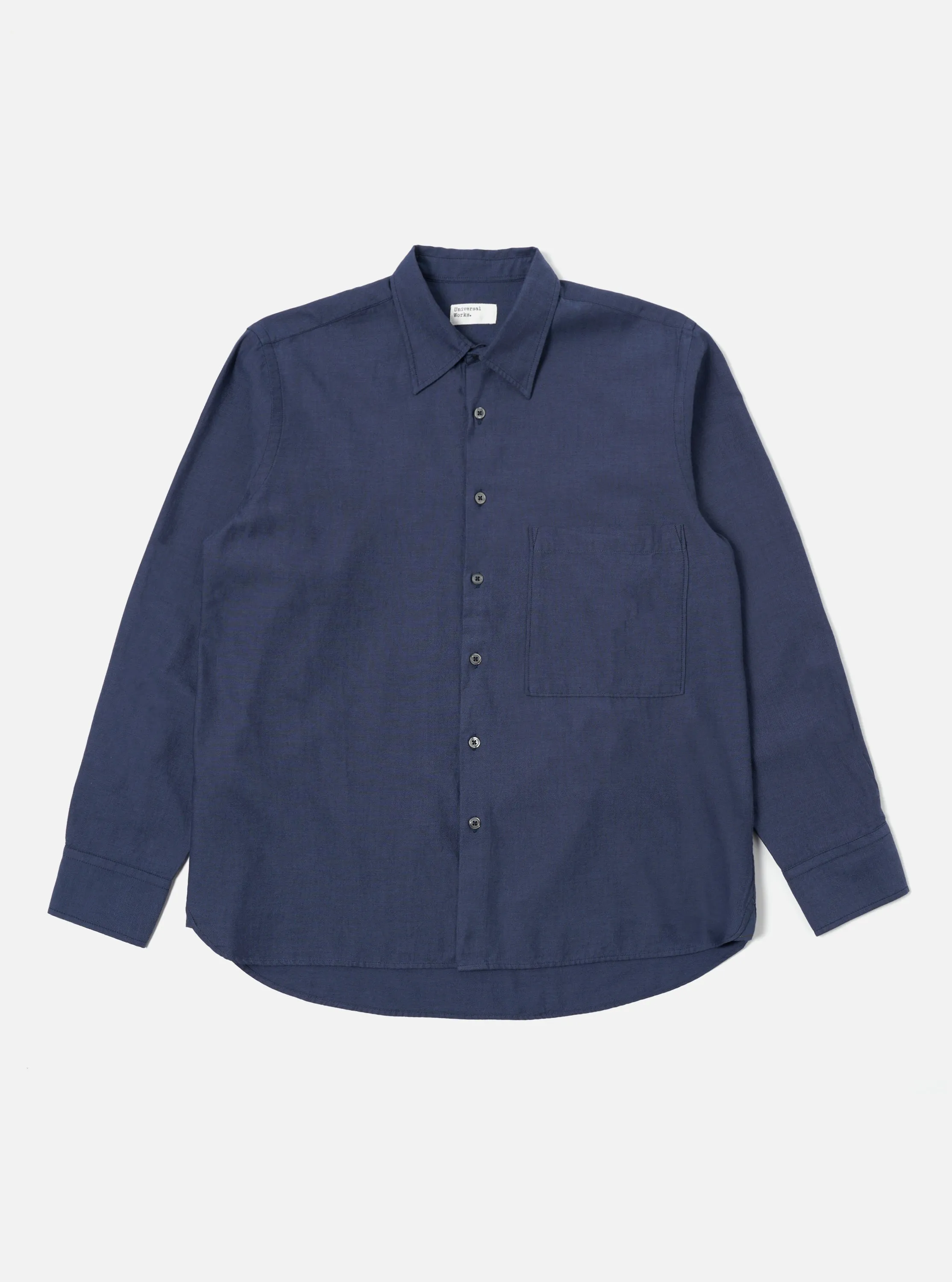 Universal Works Square Pocket Shirt in Navy SG Brushed Twill sold by Universal Works