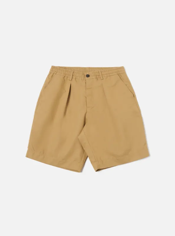 Universal Works Pleated Track Short in Sand Brushed Polytech sold by Universal Works