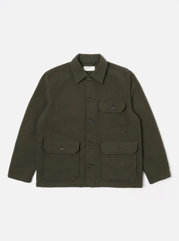 Universal Works Utility Jacket in Olive Recycled Soft Wool sold by Universal Works