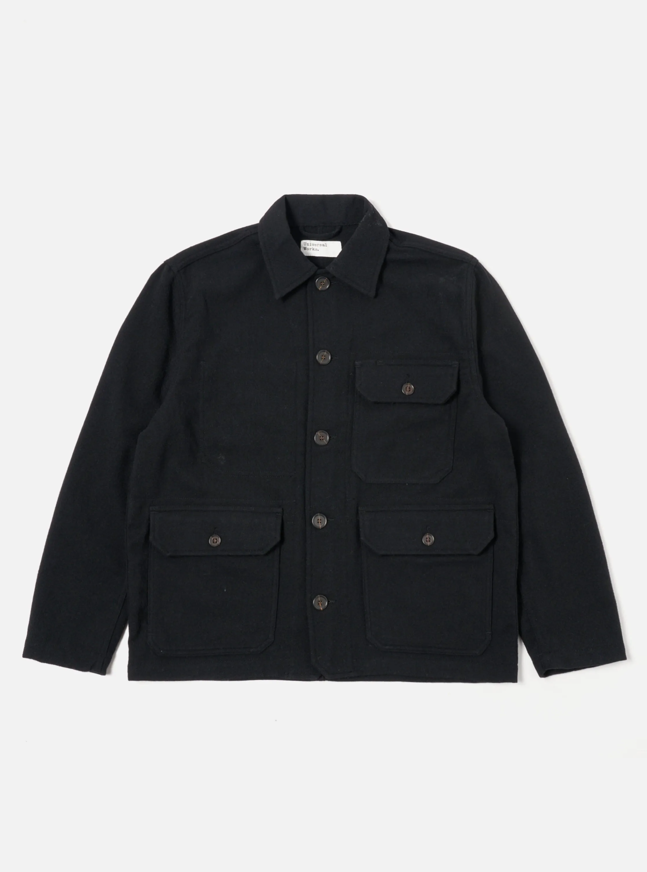 Universal Works Utility Jacket in Black Recycled Soft Wool sold by Universal Works