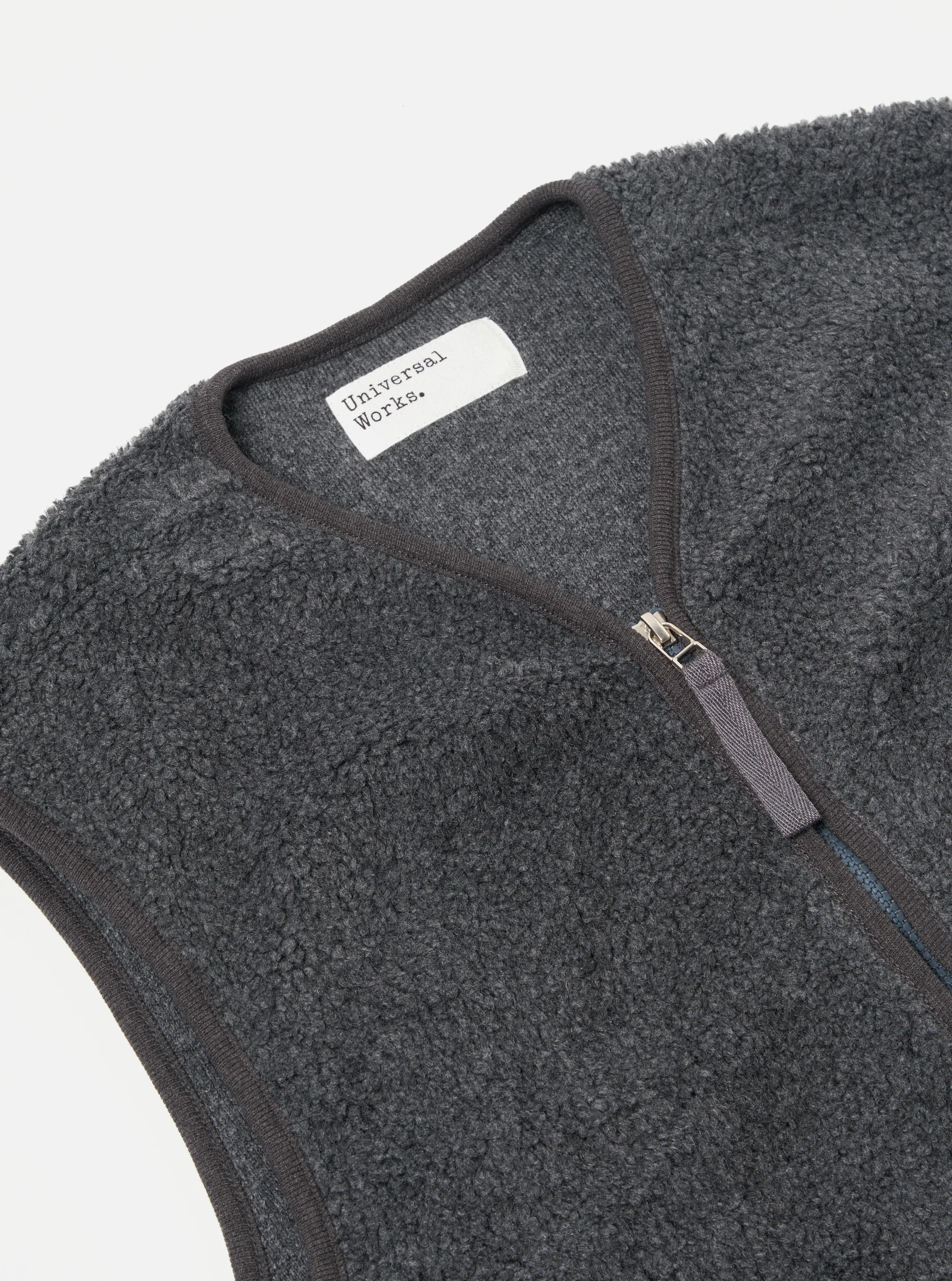 Universal Works Zip Gilet in Charcoal Mountain Fleece sold by Universal Works product image thumbnail 3