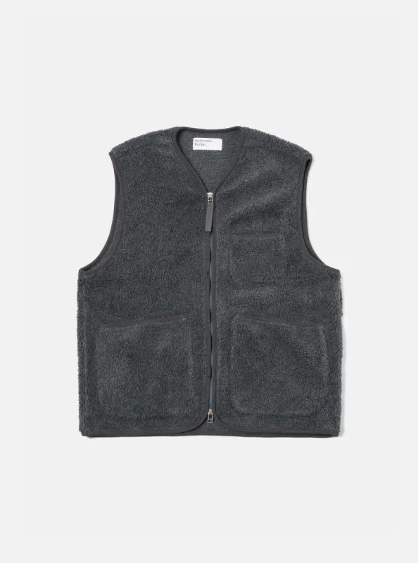 Universal Works Zip Gilet in Charcoal Mountain Fleece sold by Universal Works