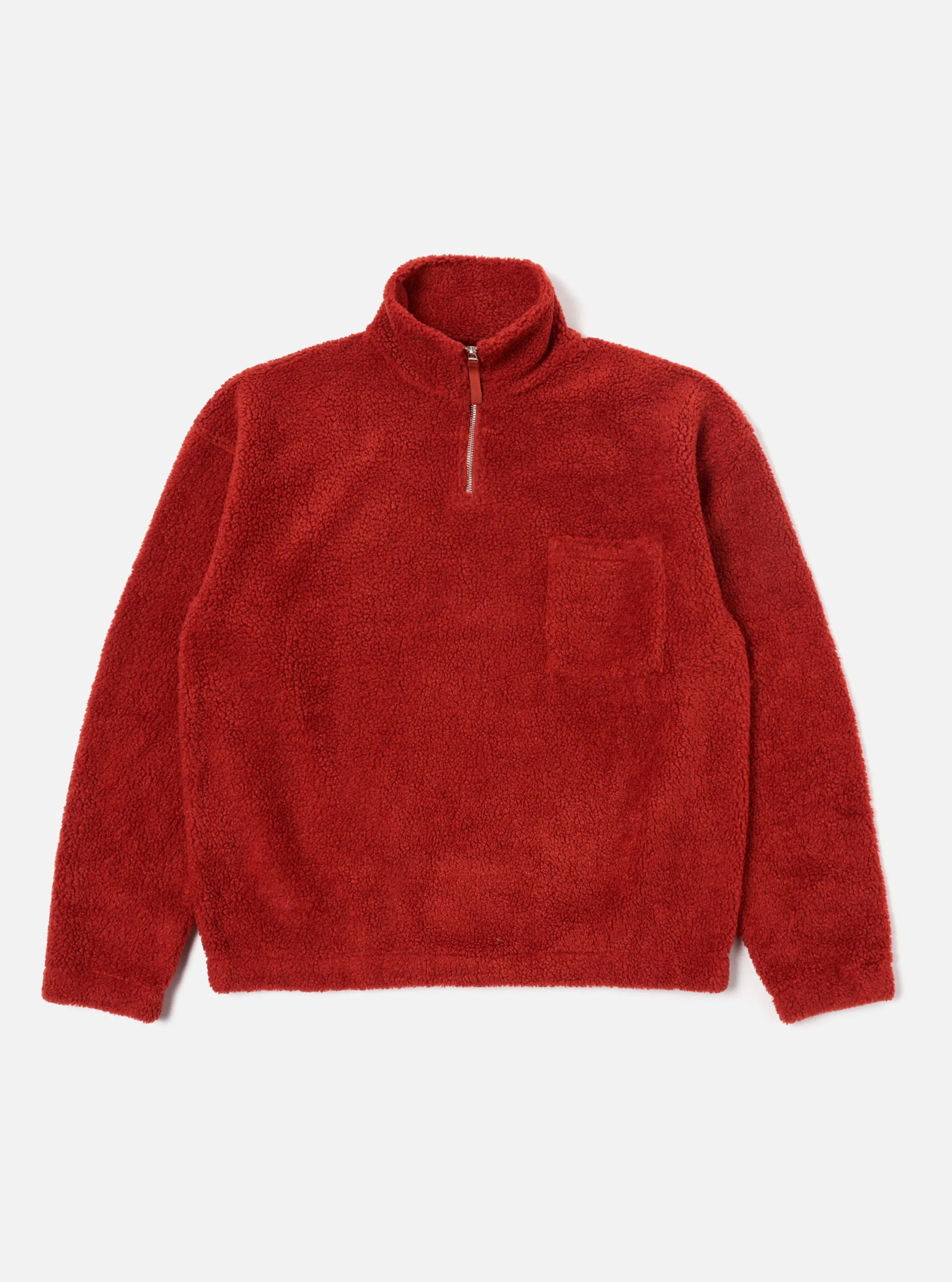 Universal Works Ramsay Quarter Zip in Orange Mountain Fleece sold by Universal Works