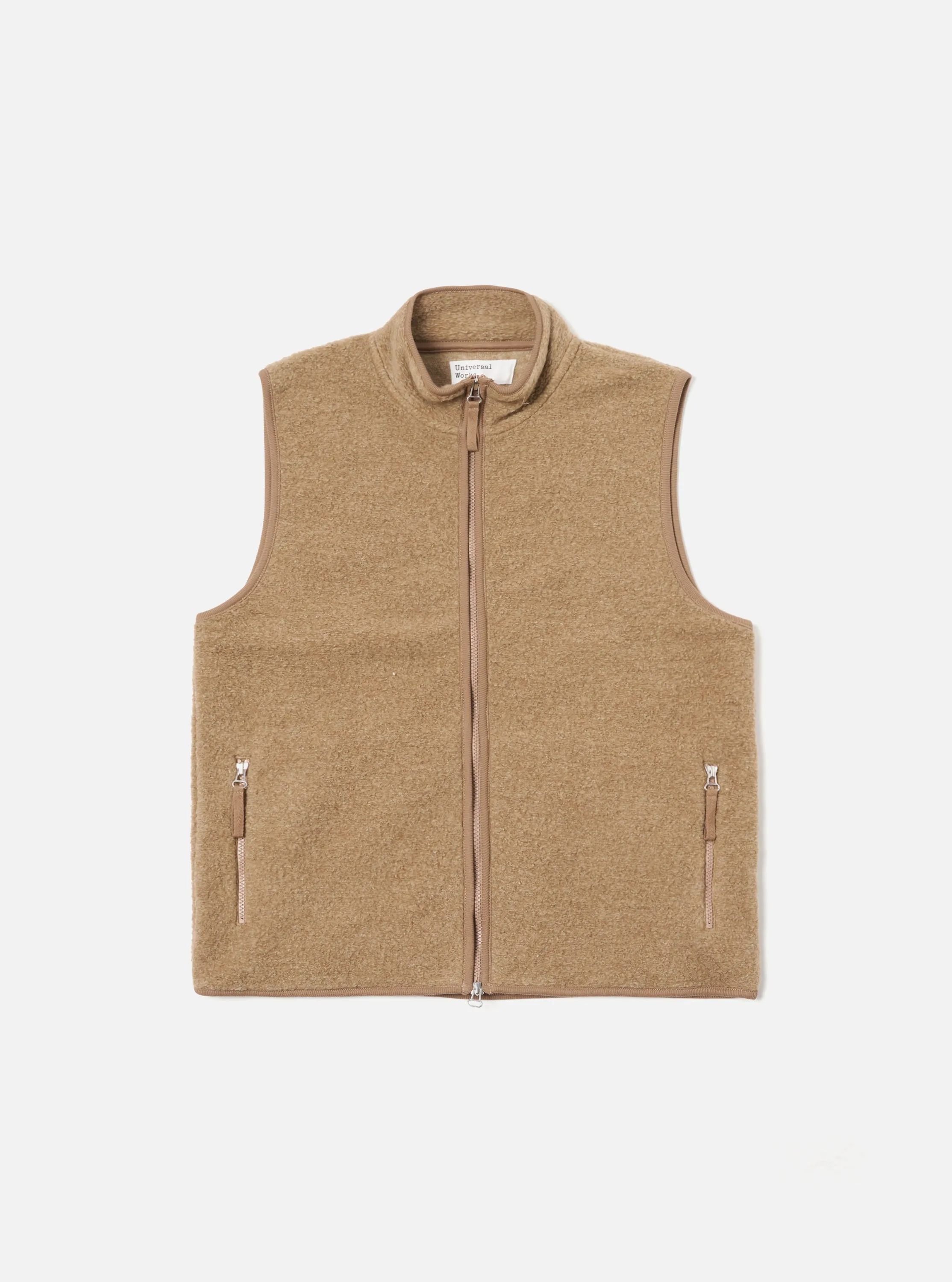 Universal Works Climbing Gilet in Sand Teddy Fleece sold by Universal Works