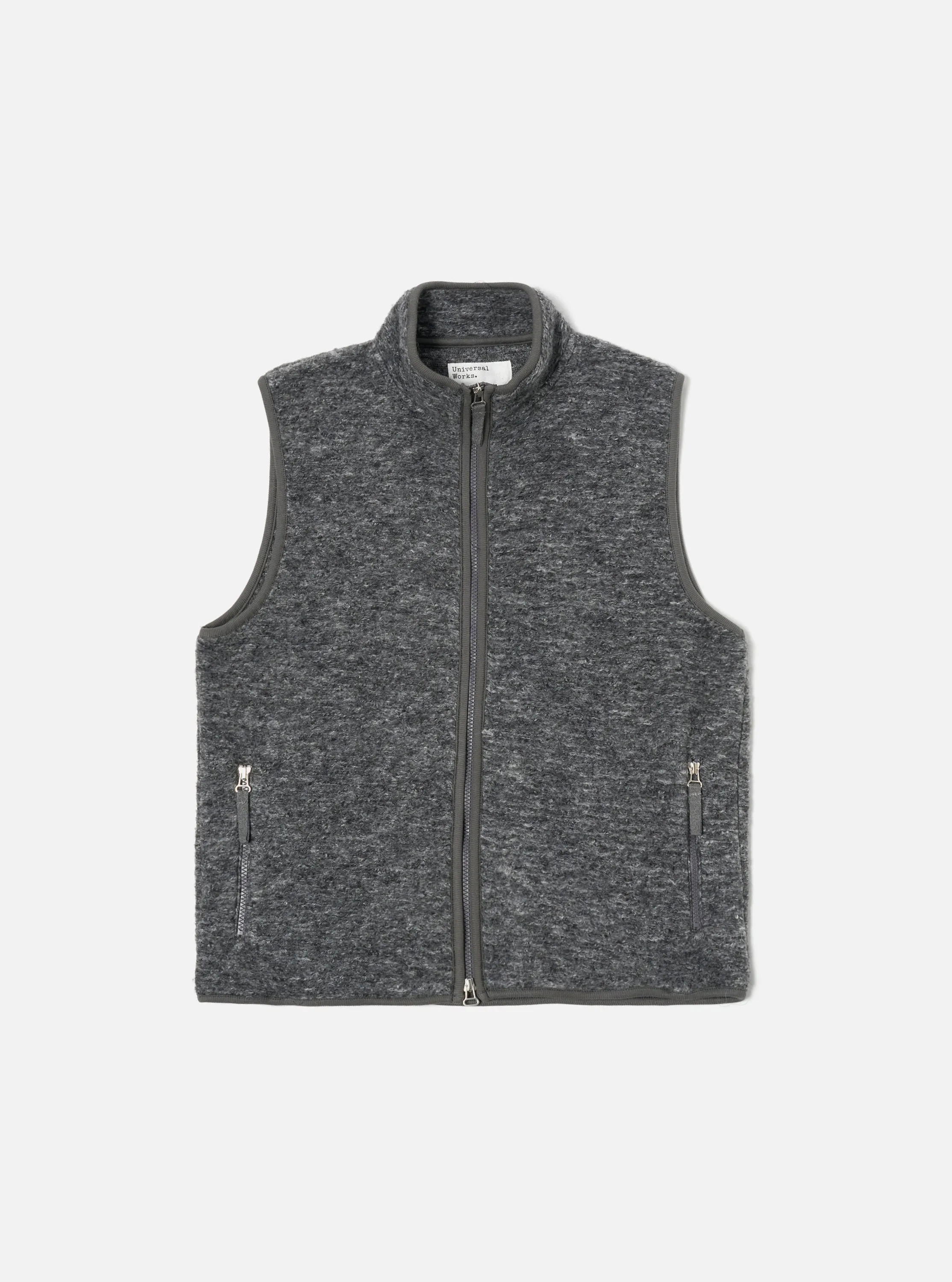 Universal Works Climbing Gilet in Grey Teddy Fleece sold by Universal Works