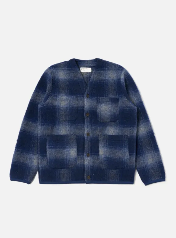 Universal Works Cardigan in Navy/Grey Fresco Fleece sold by Universal Works