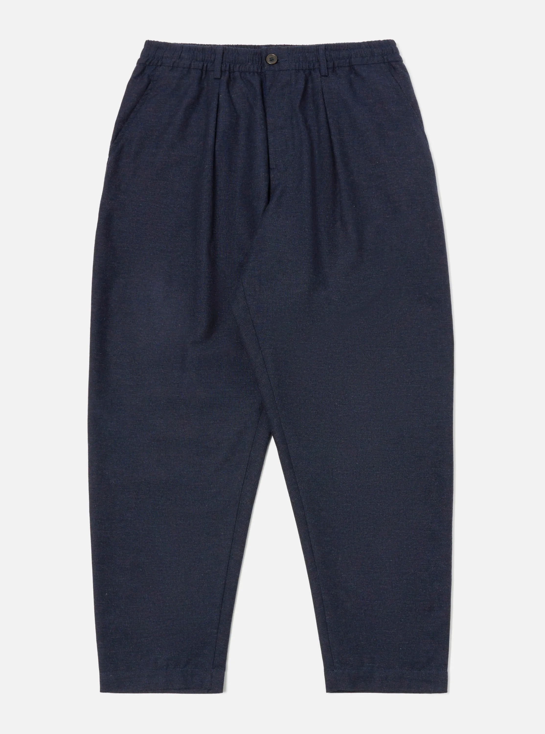 Universal Works Pleated Track Pant in Navy Birdseye Tweed sold by Universal Works