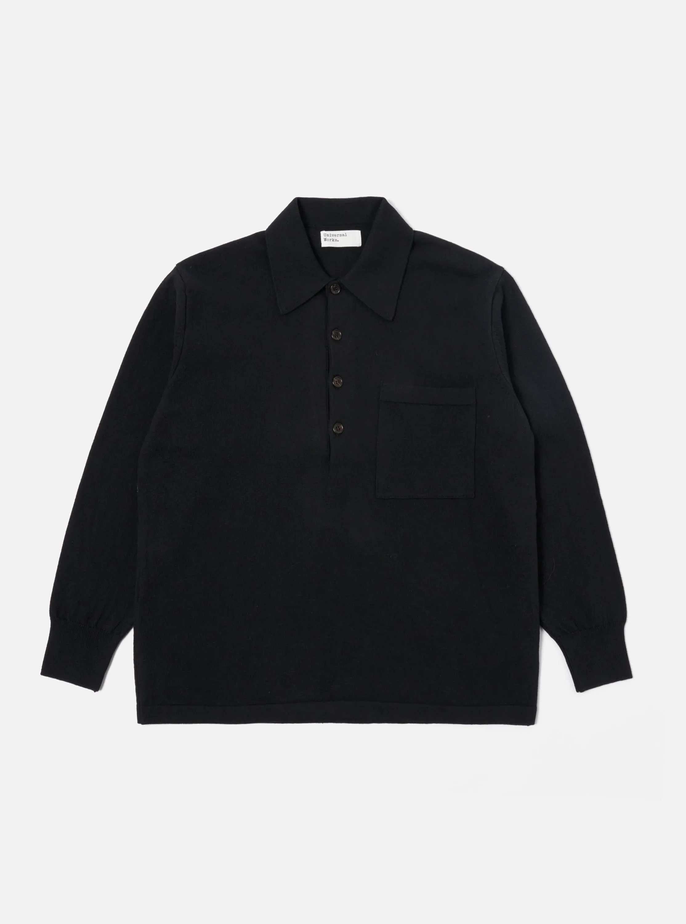 Universal Works L/S Pullover Knit Shirt in Black Eco Cotton sold by Universal Works