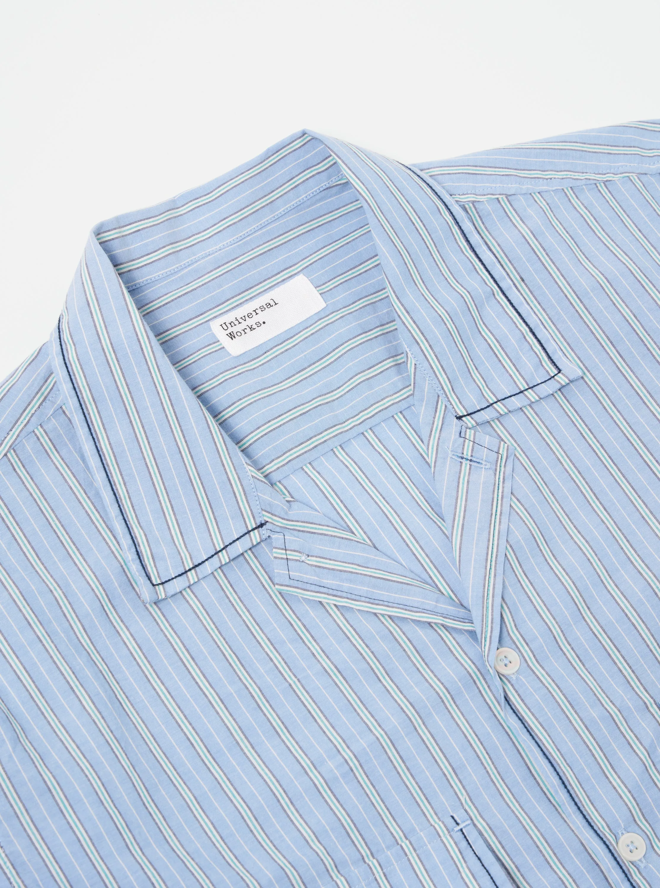 Universal Works Embroidered L/S Utility Shirt in Blue Chelsea Cotton Stripe sold by Universal Works product image thumbnail 3