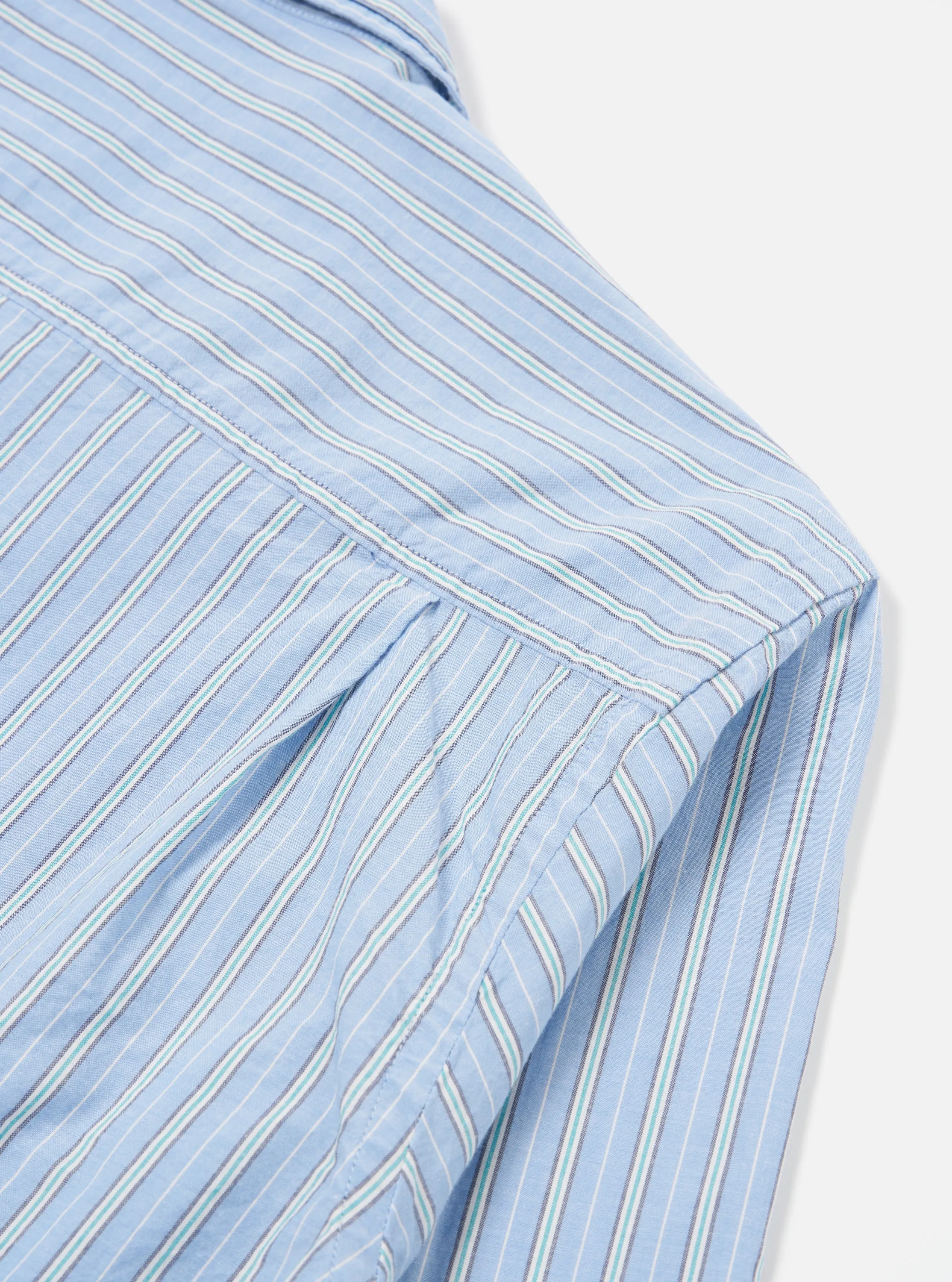 Universal Works Embroidered L/S Utility Shirt in Blue Chelsea Cotton Stripe sold by Universal Works product image thumbnail 4