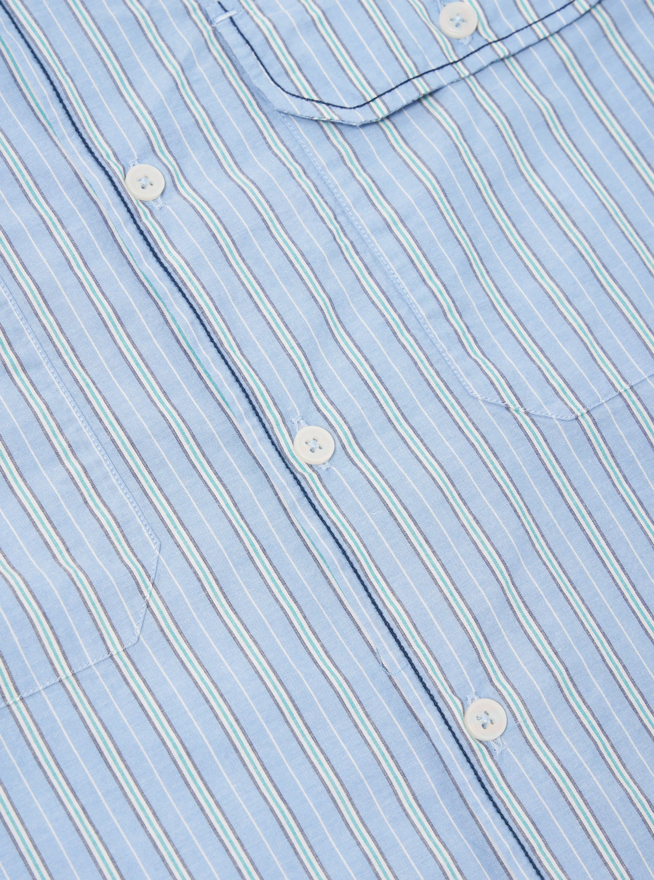 Universal Works Embroidered L/S Utility Shirt in Blue Chelsea Cotton Stripe sold by Universal Works product image thumbnail 5