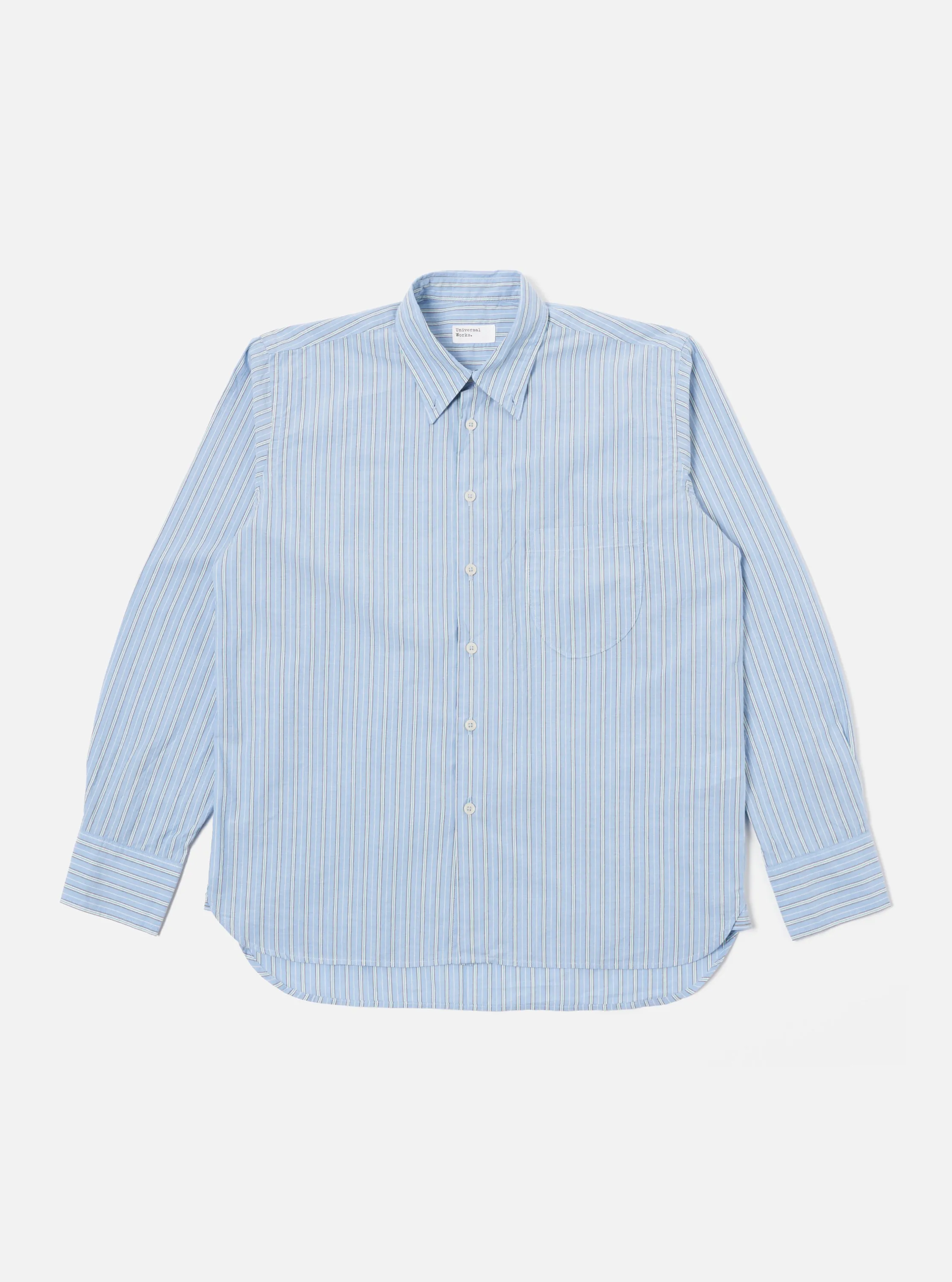 Universal Works Lazy Day Shirt in Blue Chelsea Cotton Stripe sold by Universal Works