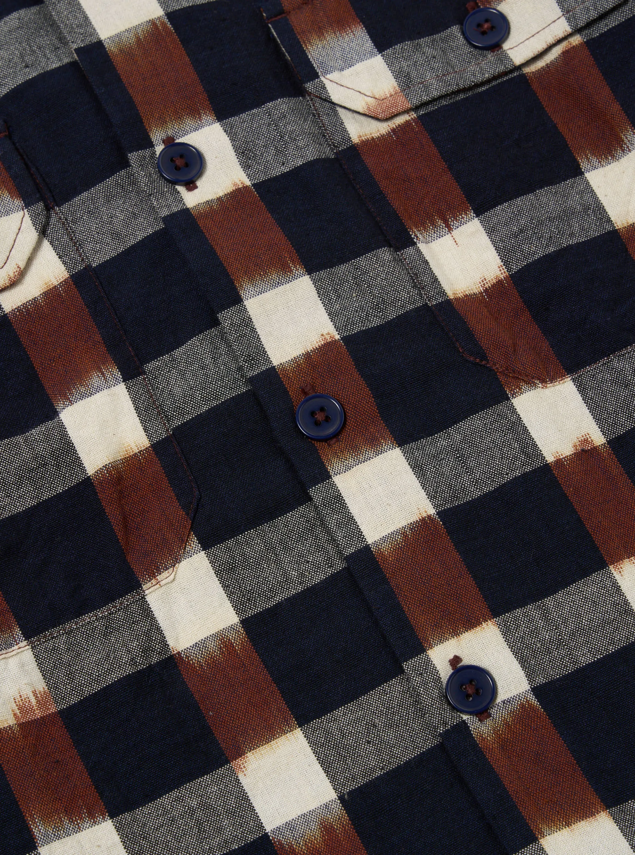 Universal Works L/S Utility Shirt in Navy/Brown Check Ikat sold by Universal Works product image thumbnail 4