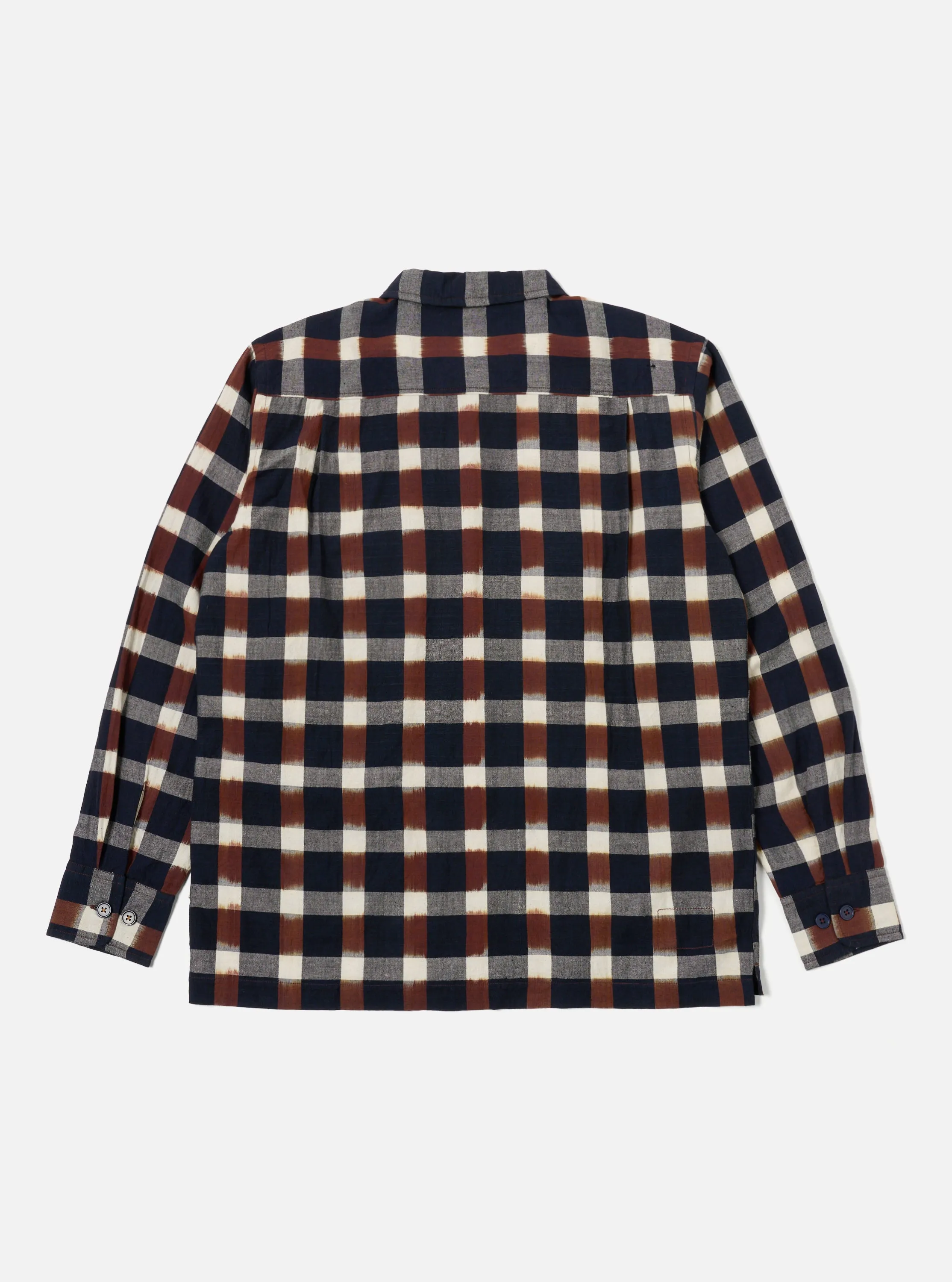 Universal Works L/S Utility Shirt in Navy/Brown Check Ikat sold by Universal Works product image thumbnail 2
