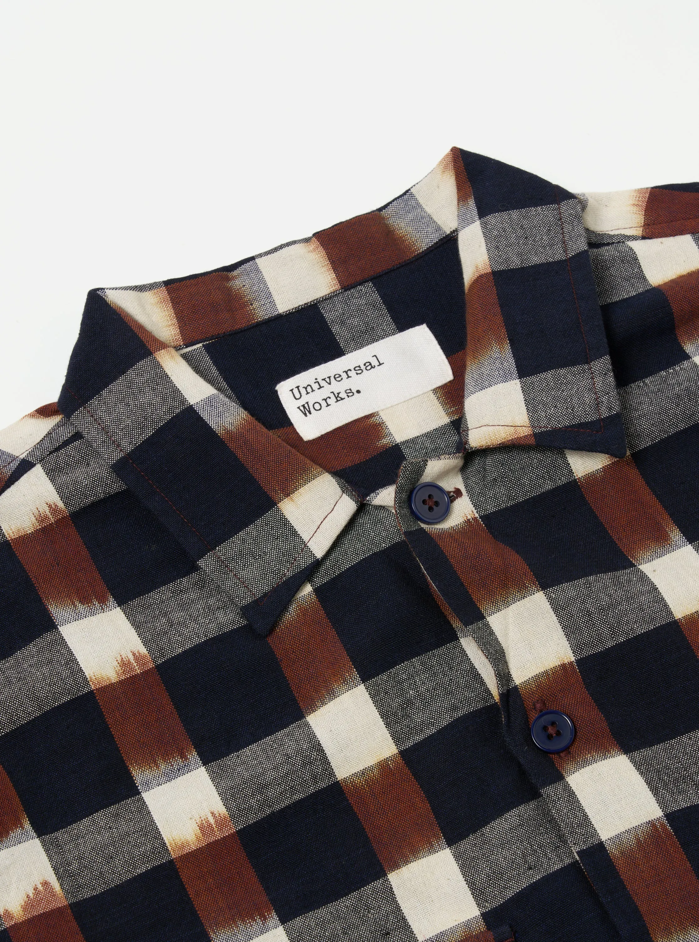 Universal Works L/S Utility Shirt in Navy/Brown Check Ikat sold by Universal Works product image thumbnail 3