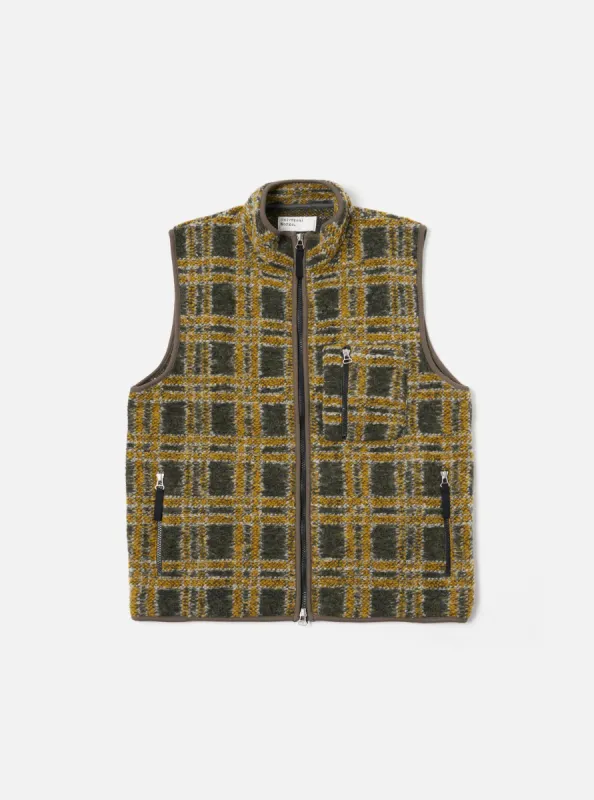 Universal Works Climbing Gilet in Grey Jacquard Fleece sold by Universal Works