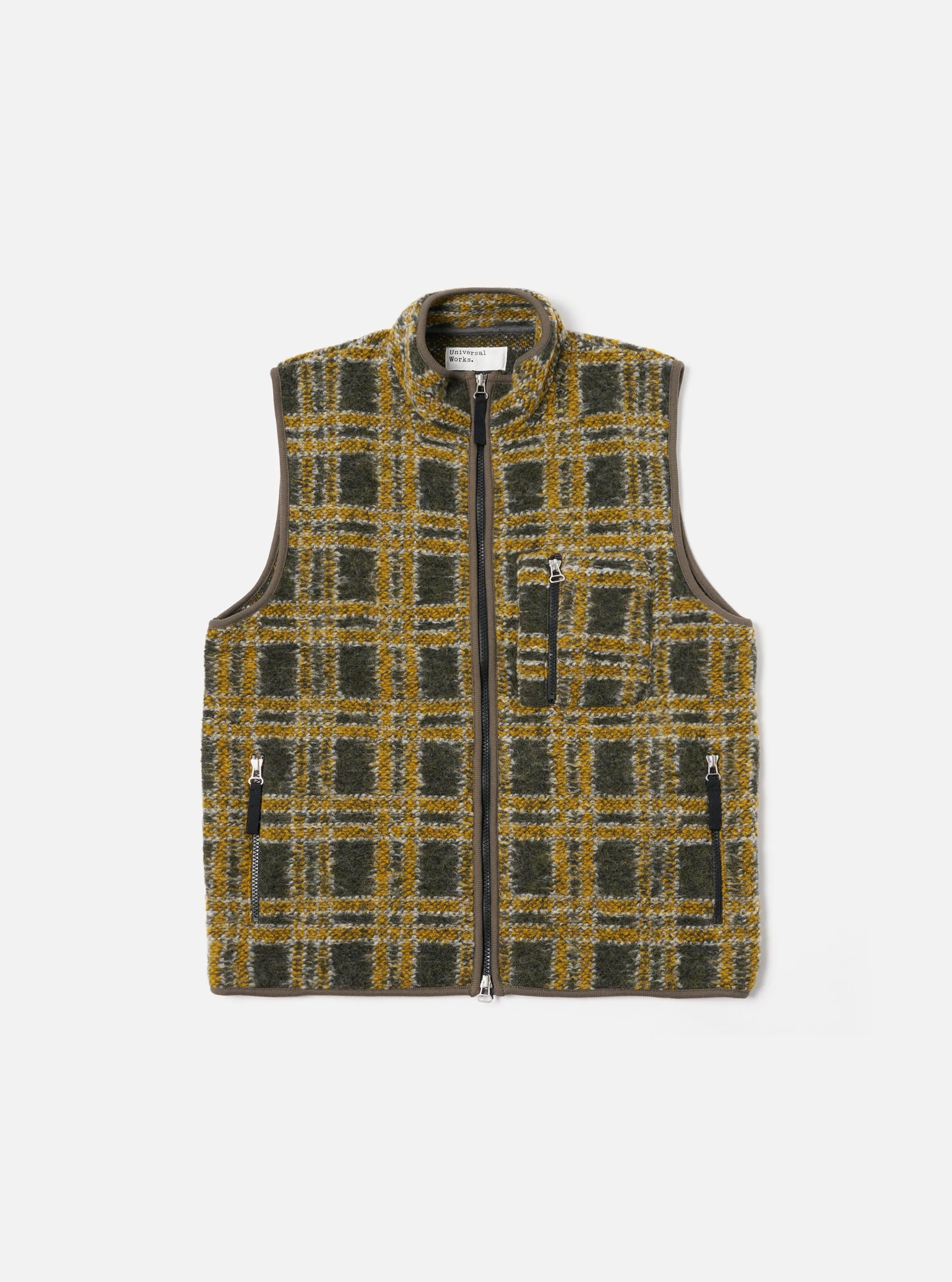 Universal Works Climbing Gilet in Grey Jacquard Fleece sold by Universal Works