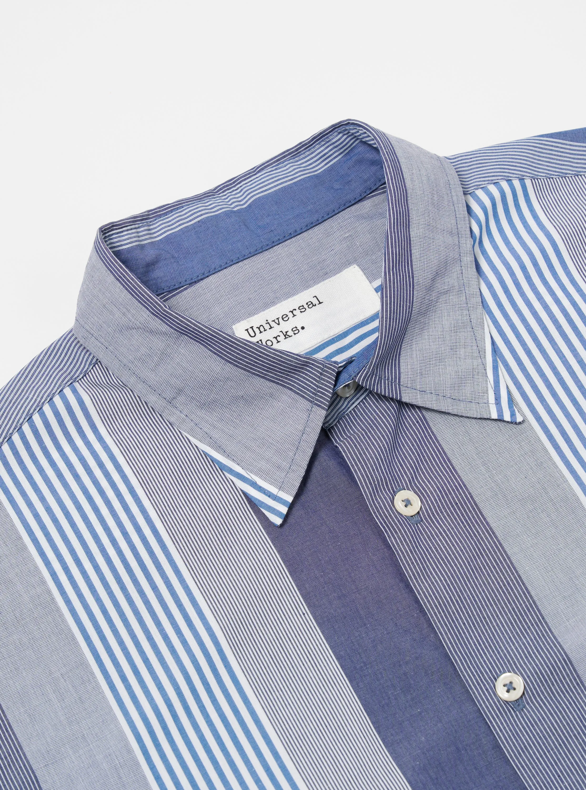 Universal Works Square Pocket Shirt in Blue Multi Stripe Cotton sold by Universal Works product image thumbnail 3