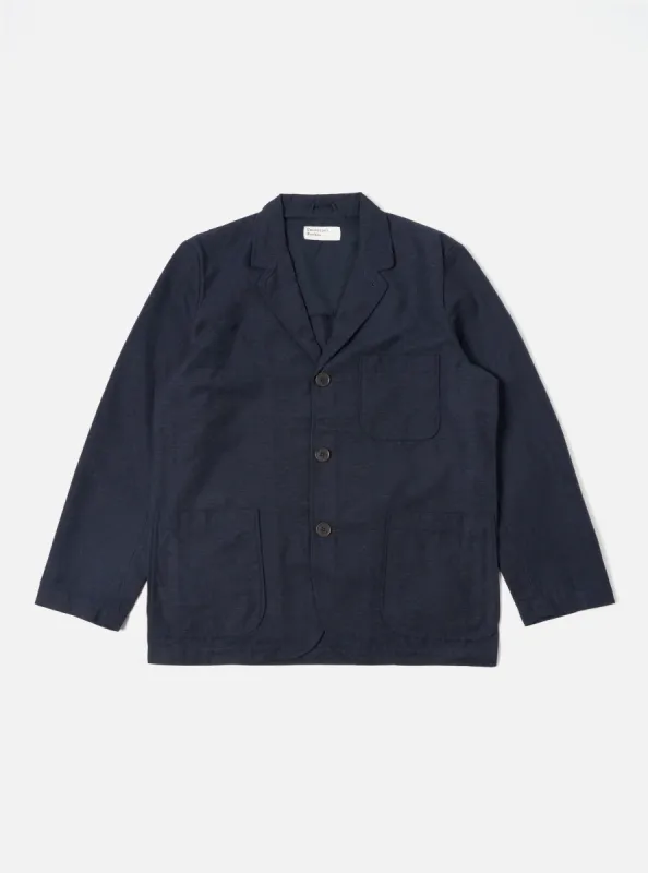 Universal Works Three Button Jacket in Navy Birdseye Tweed sold by Universal Works